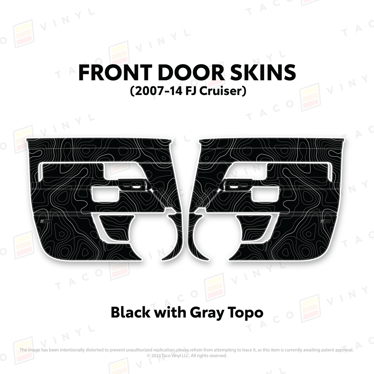 Taco Vinyl Protective Vinyl Front Driver/Passenger / Black w/ Gray Topo FJ Cruiser Door Skins