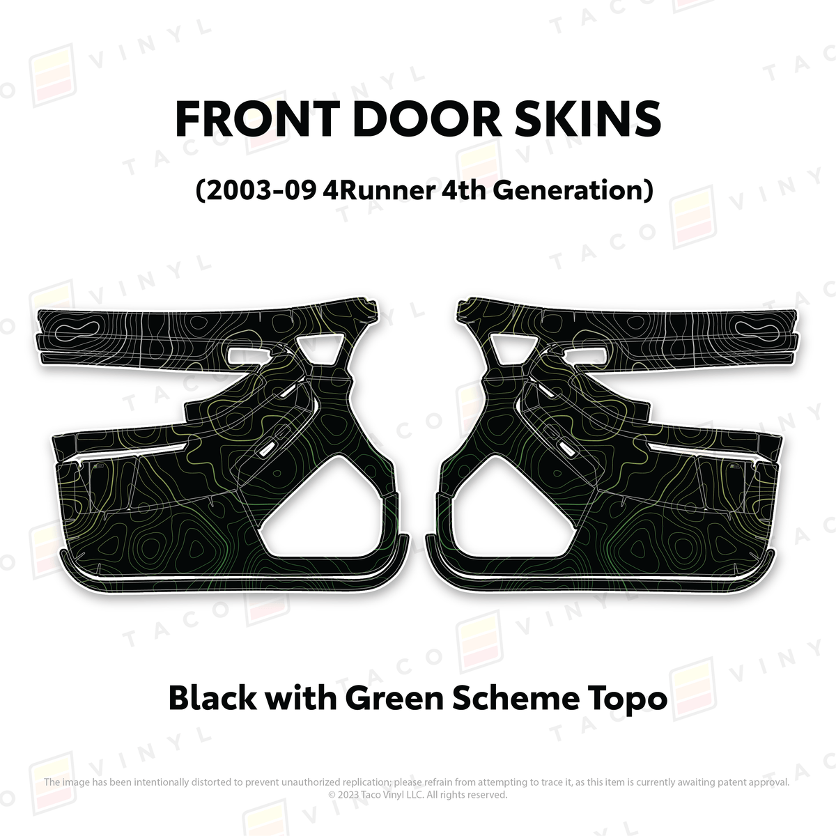 Taco Vinyl Protective Vinyl Front Driver/Passenger / Black w/Green Scheme Topo 2003-2009 4Runner Door Skins