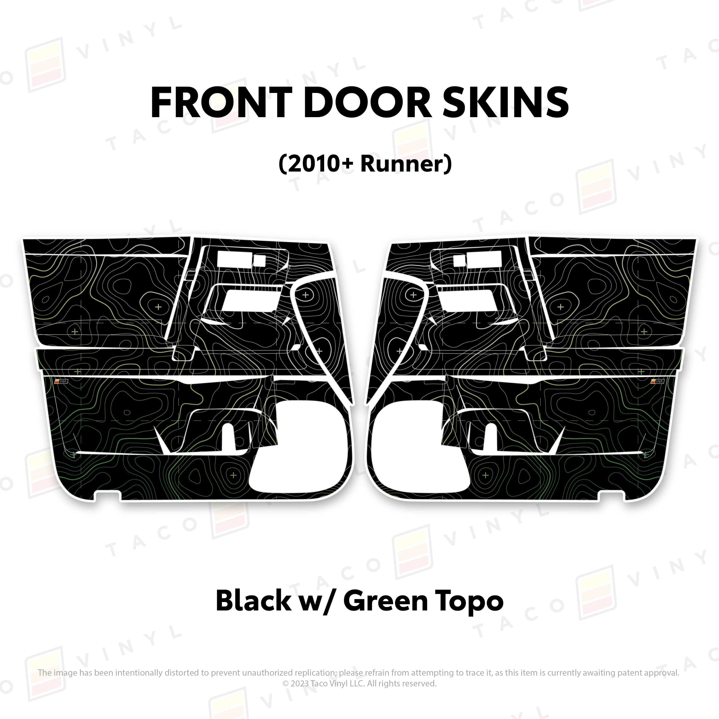 Taco Vinyl Protective Vinyl Front Driver/Passenger / Black w/Green Scheme Topo 2010-24 4Runner Door Skins