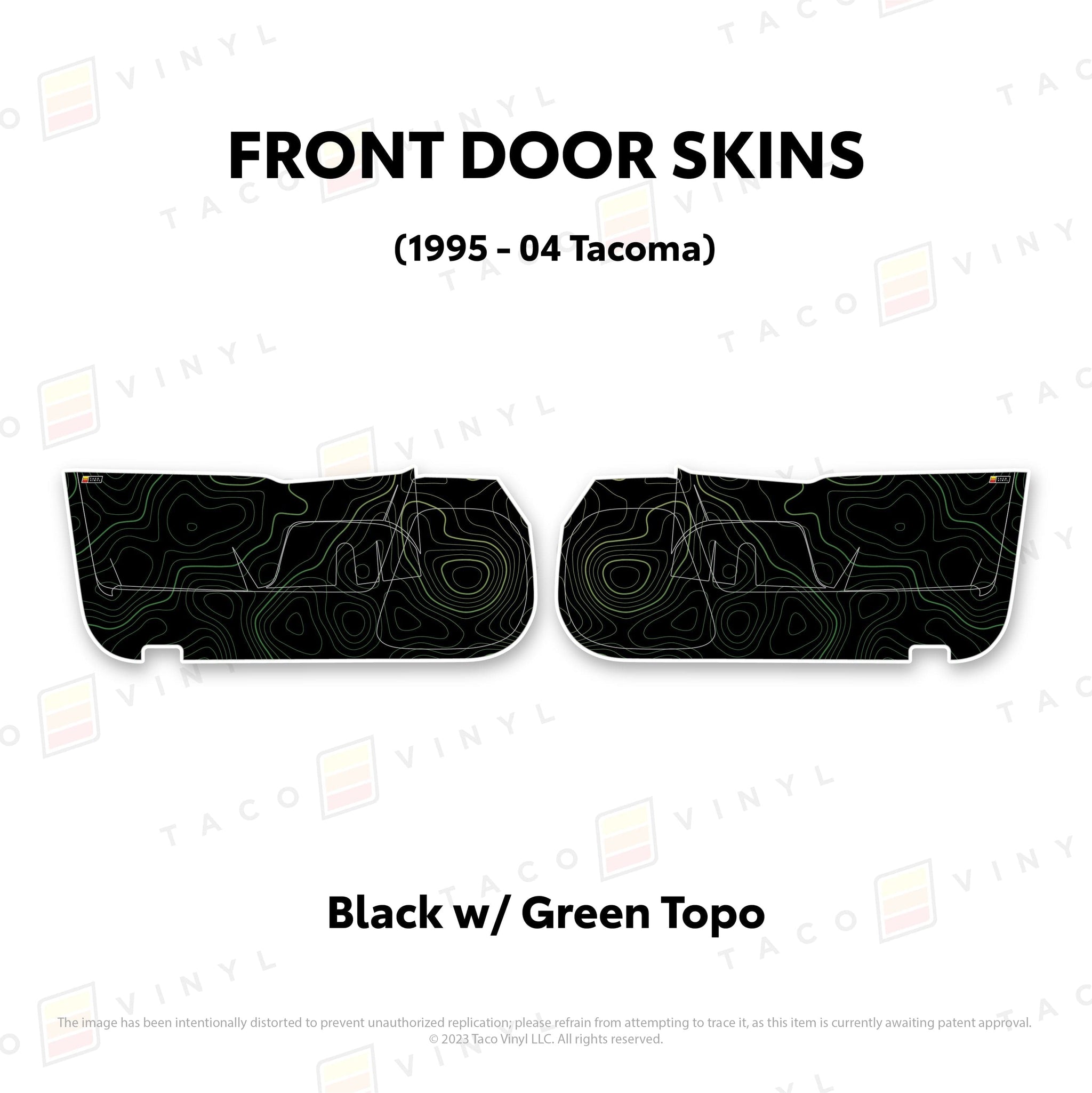 Taco Vinyl Protective Vinyl Front Driver/Passenger / Black w/Green Scheme Topo 2010-24 4Runner Door Skins (Lower Section)