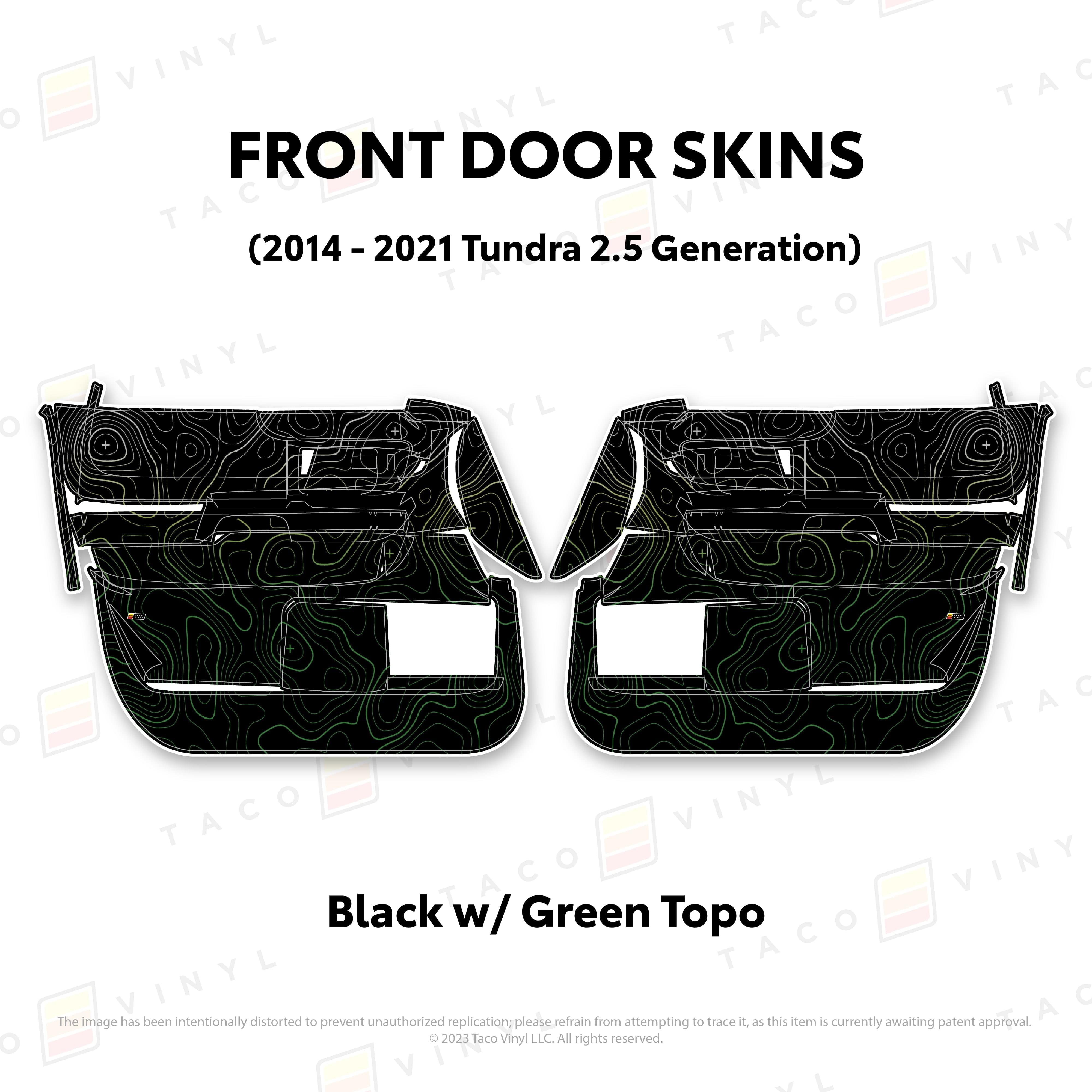 Taco Vinyl Protective Vinyl Front Driver/Passenger / Black w/Green Scheme Topo 2014 - 2021 Tundra Door Skins