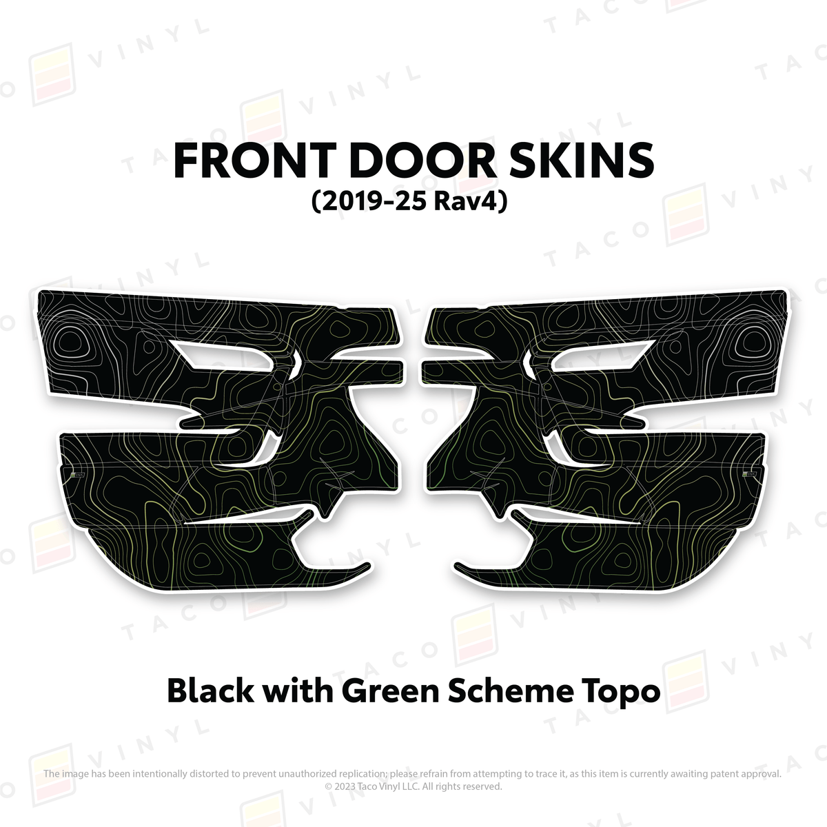 Taco Vinyl Protective Vinyl Front Driver/Passenger / Black w/Green Scheme Topo 2019-25 Rav4 Door Skins