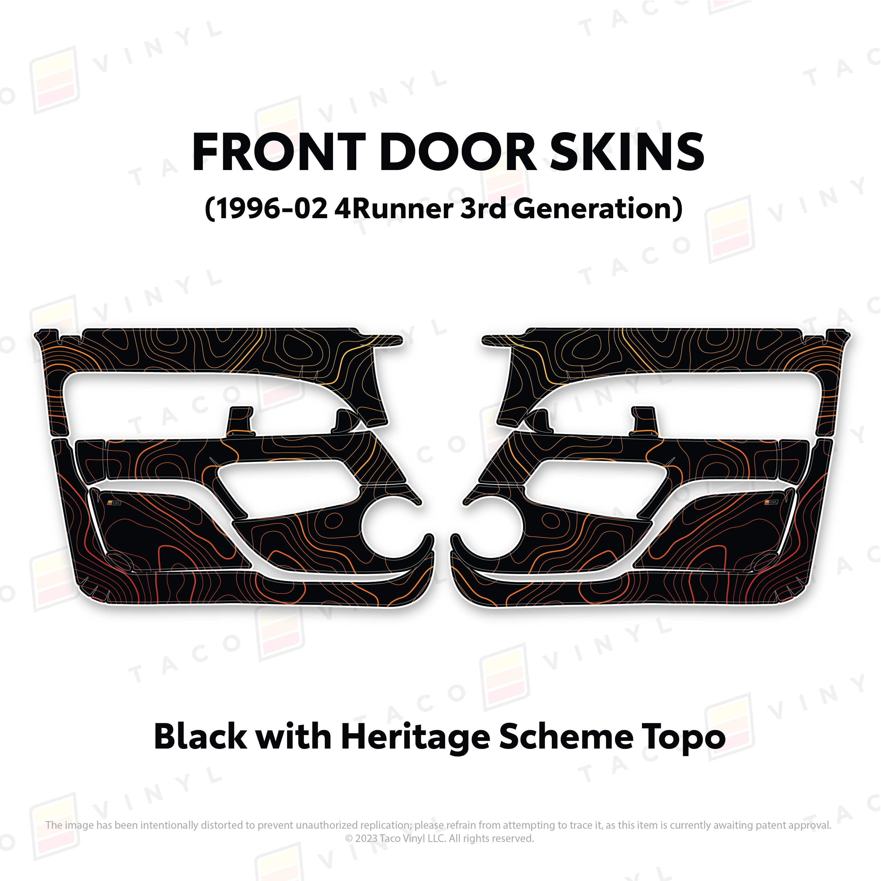 Taco Vinyl Protective Vinyl Front Driver/Passenger / Black w/Heritage Scheme Topo 1996-2002 4Runner Door Skins