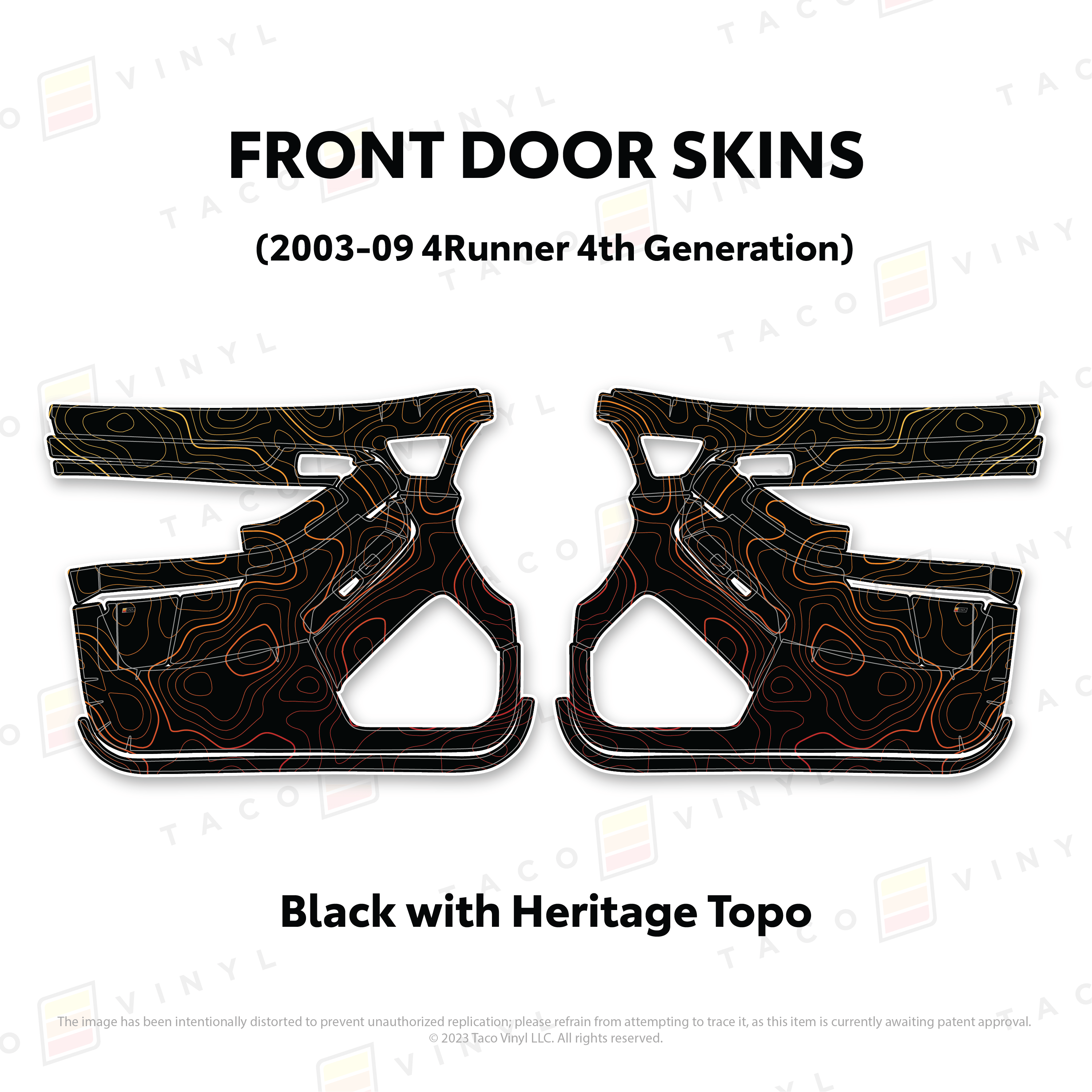 Taco Vinyl Protective Vinyl Front Driver/Passenger / Black w/Heritage Scheme Topo 2003-2009 4Runner Door Skins