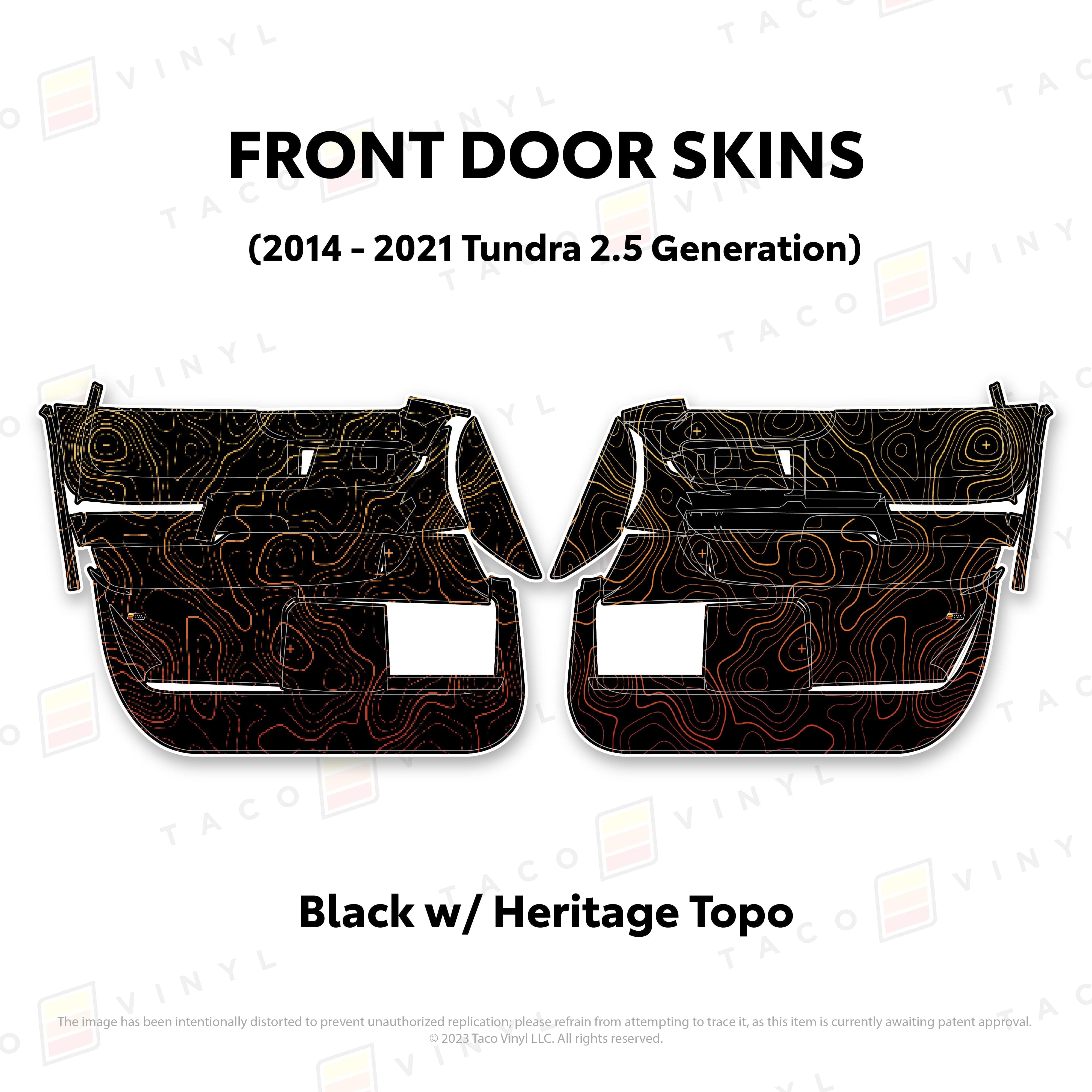 Taco Vinyl Protective Vinyl Front Driver/Passenger / Black w/ Heritage Topo 2014 - 2021 Tundra Door Skins