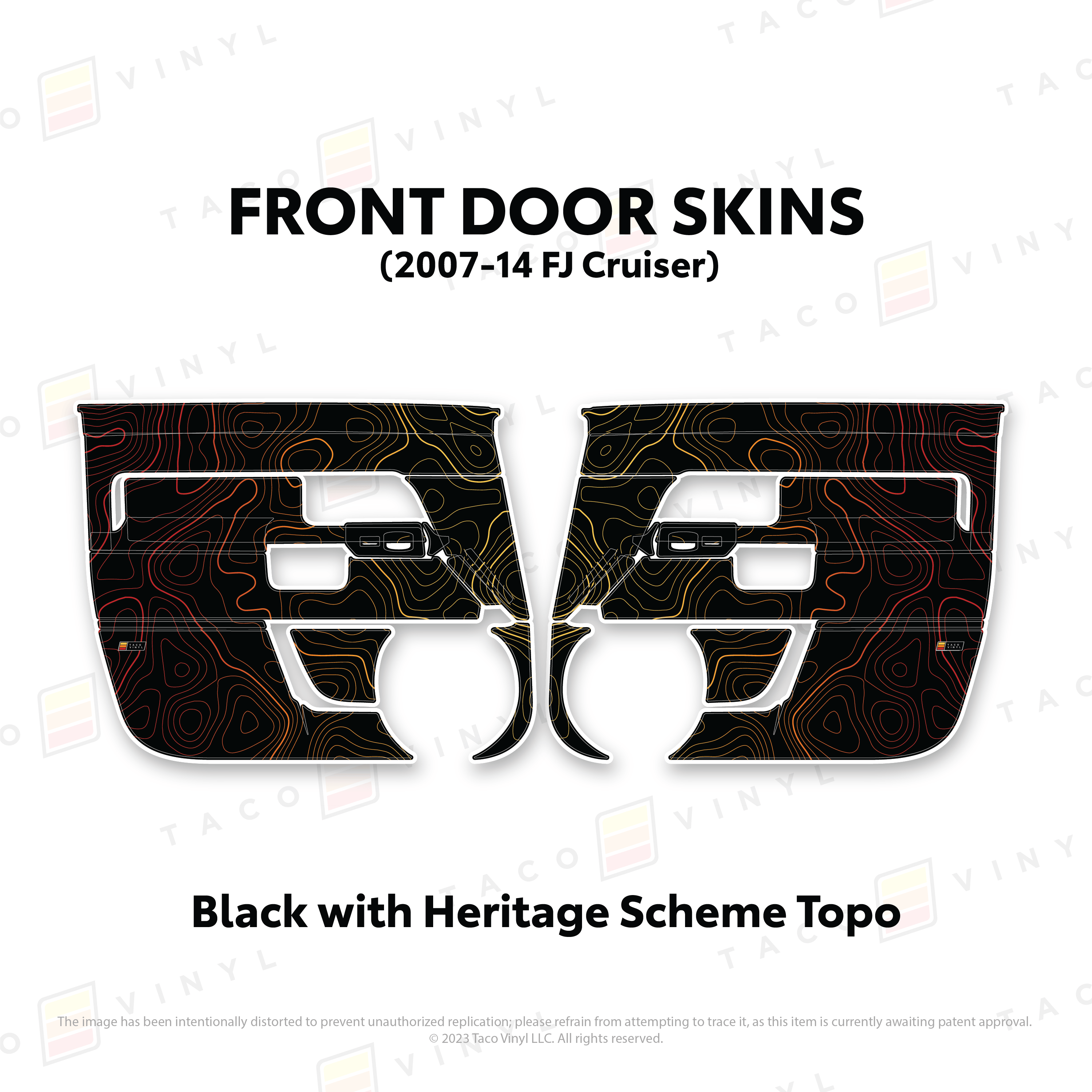 Taco Vinyl Protective Vinyl Front Driver/Passenger / Black w/ Heritage Topo FJ Cruiser Door Skins