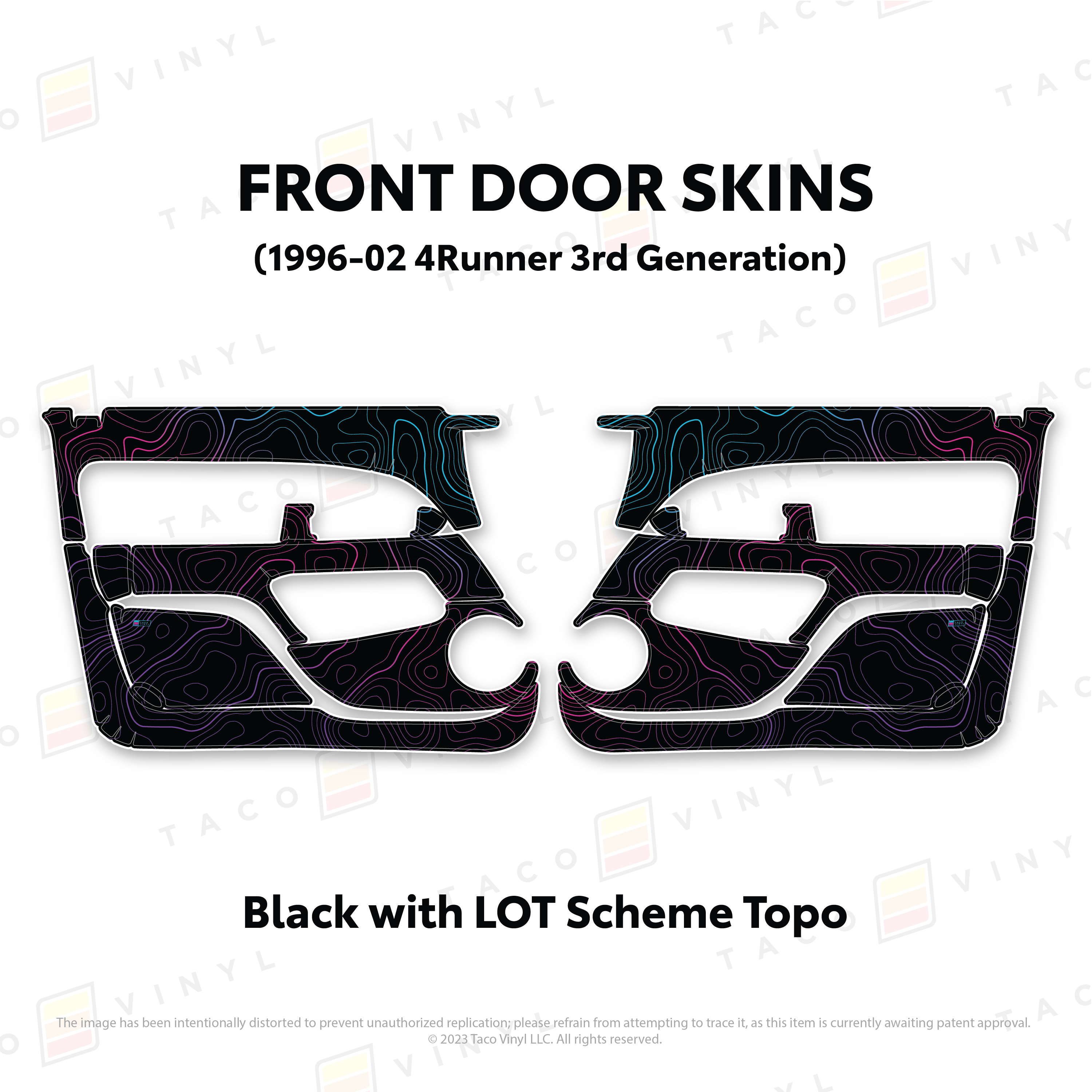 Taco Vinyl Protective Vinyl Front Driver/Passenger / Black w/LOT Scheme Topo 1996-2002 4Runner Door Skins