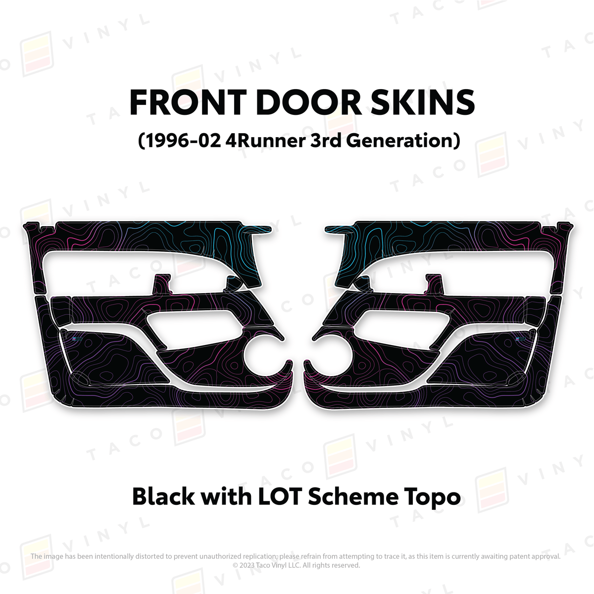 Taco Vinyl Protective Vinyl Front Driver/Passenger / Black w/LOT Scheme Topo 1996-2002 4Runner Door Skins