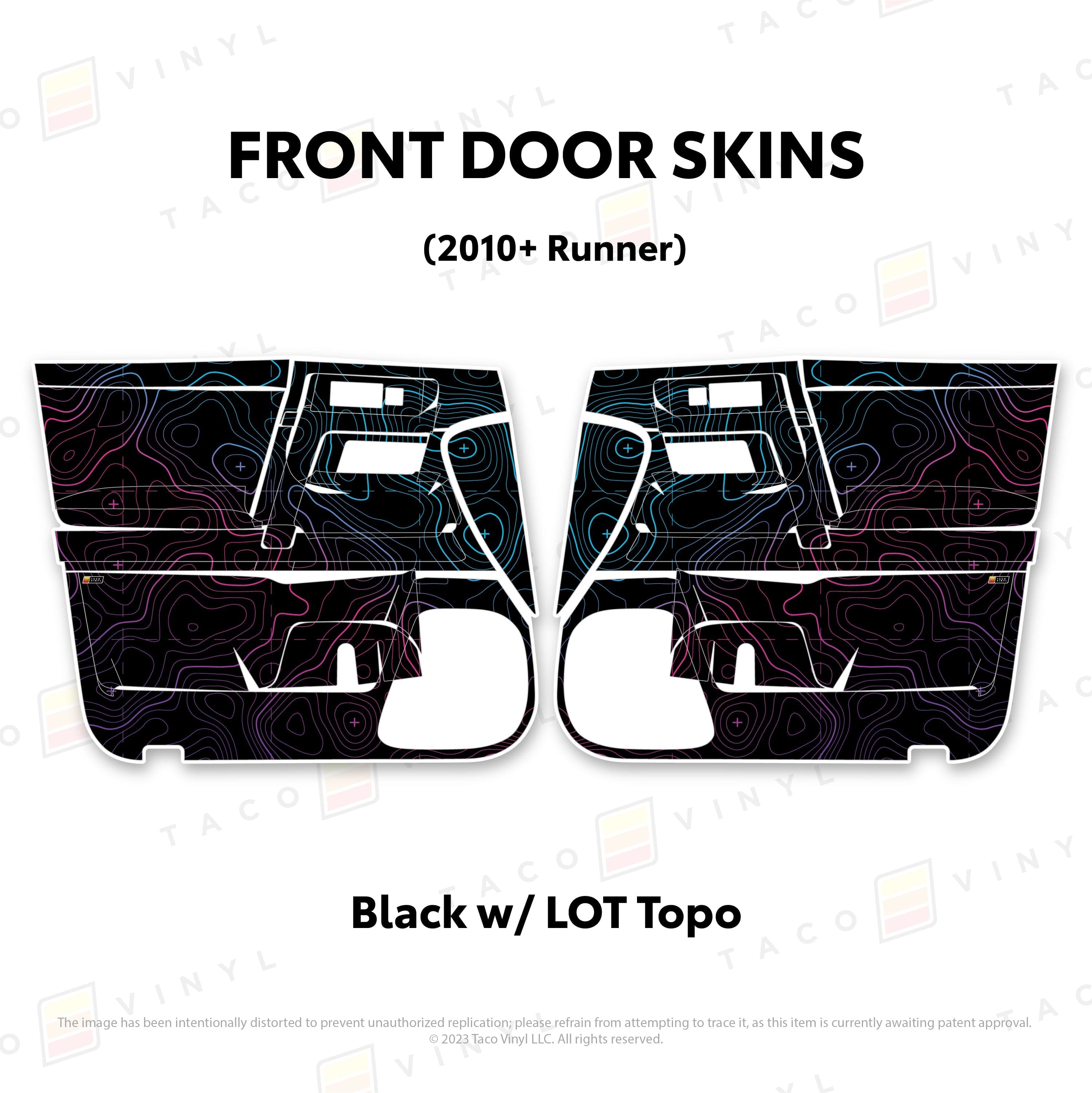 Taco Vinyl Protective Vinyl Front Driver/Passenger / Black w/LOT Scheme Topo 2010-24 4Runner Door Skins