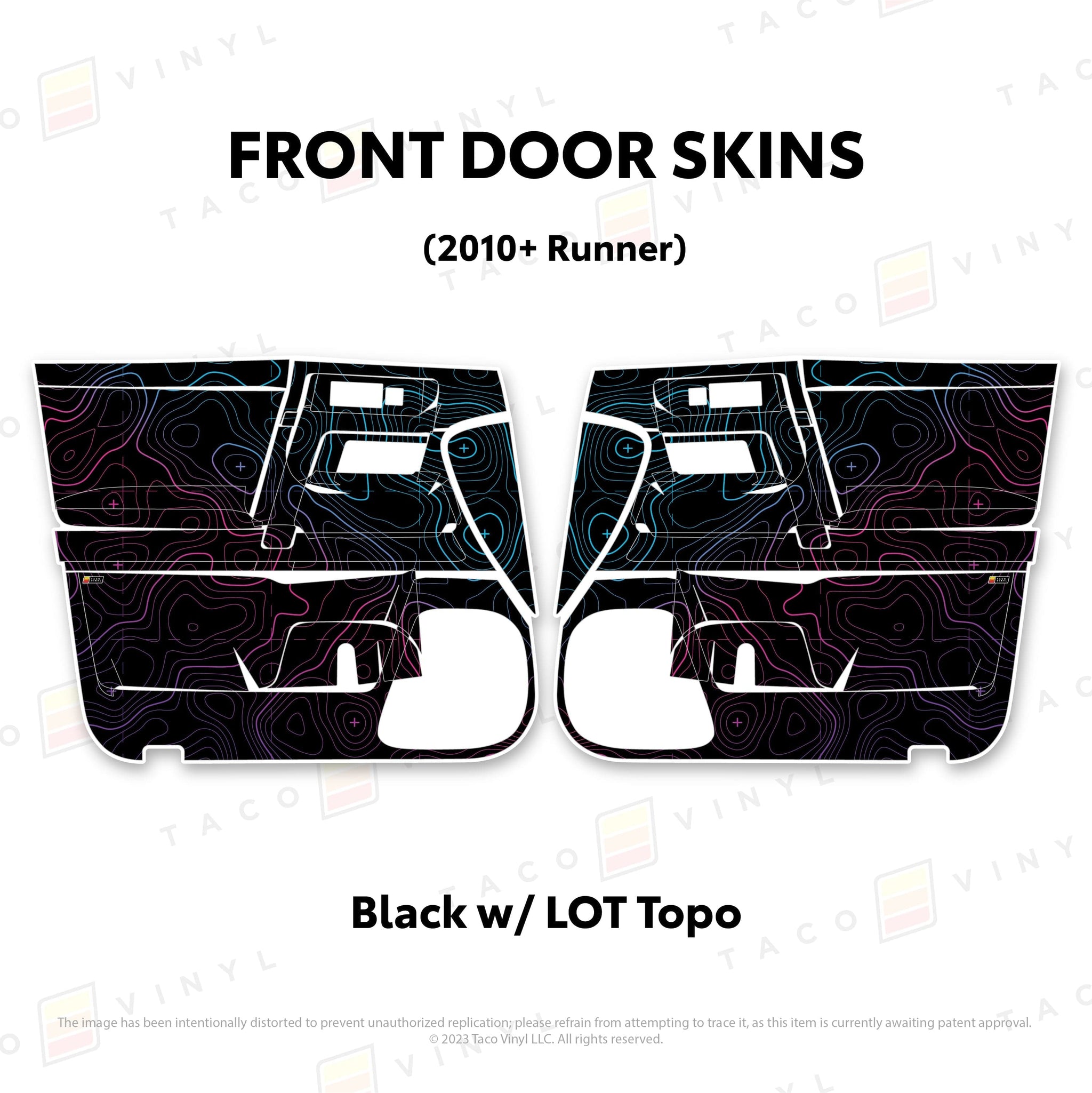 Taco Vinyl Protective Vinyl Front Driver/Passenger / Black w/LOT Scheme Topo 2010-24 4Runner Door Skins