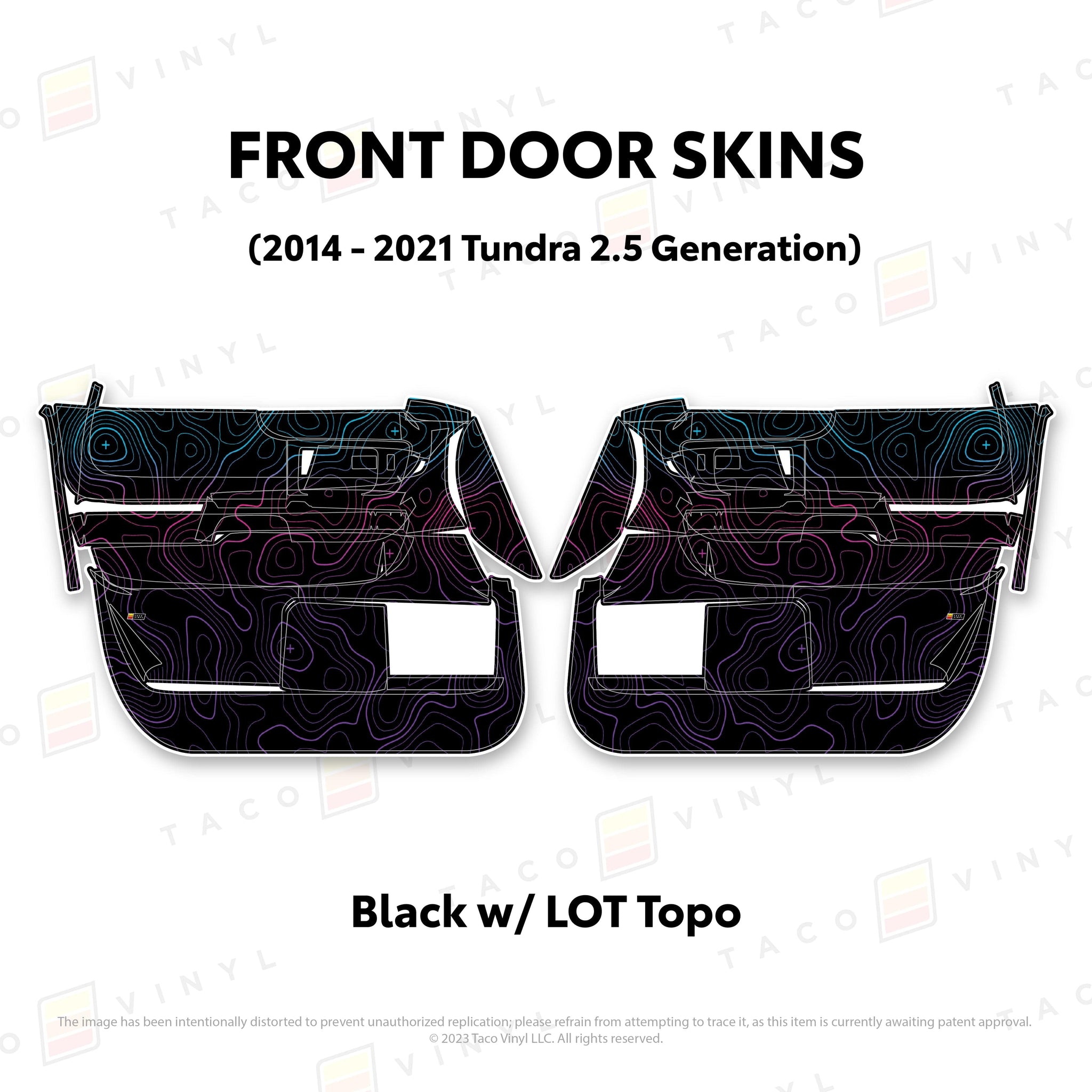 Taco Vinyl Protective Vinyl Front Driver/Passenger / Black w/LOT Scheme Topo 2014 - 2021 Tundra Door Skins