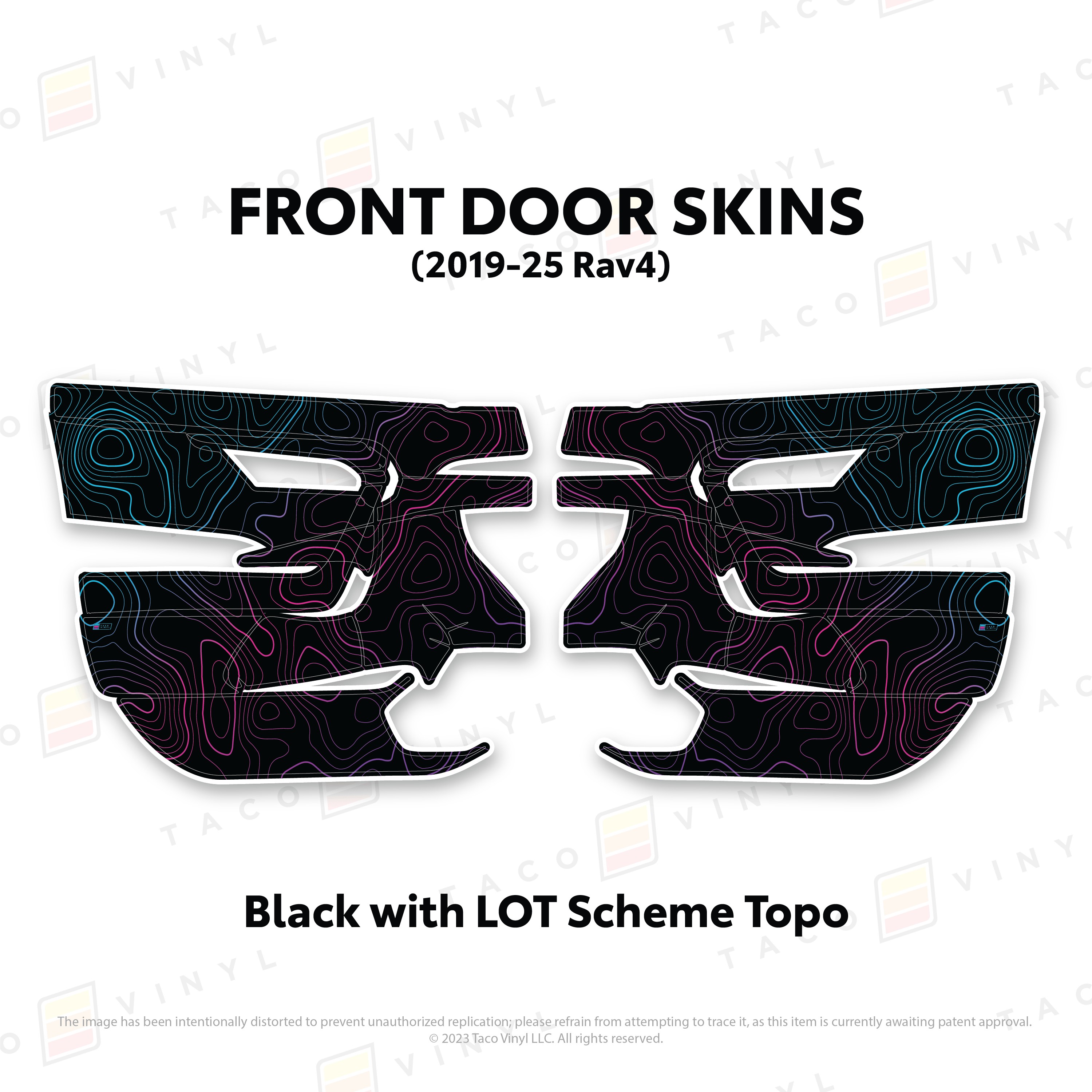 Taco Vinyl Protective Vinyl Front Driver/Passenger / Black w/LOT Scheme Topo 2019-25 Rav4 Door Skins