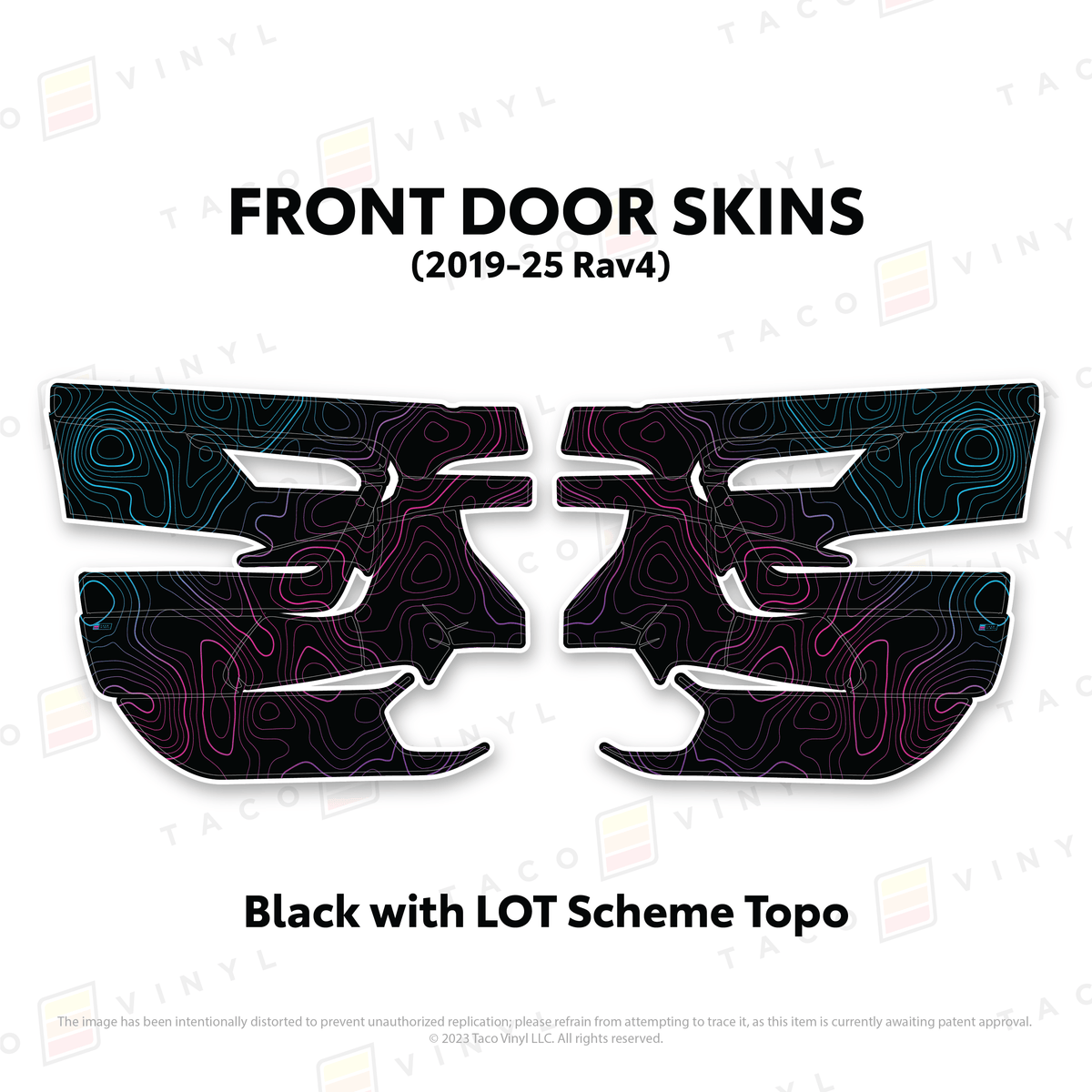 Taco Vinyl Protective Vinyl Front Driver/Passenger / Black w/LOT Scheme Topo 2019-25 Rav4 Door Skins
