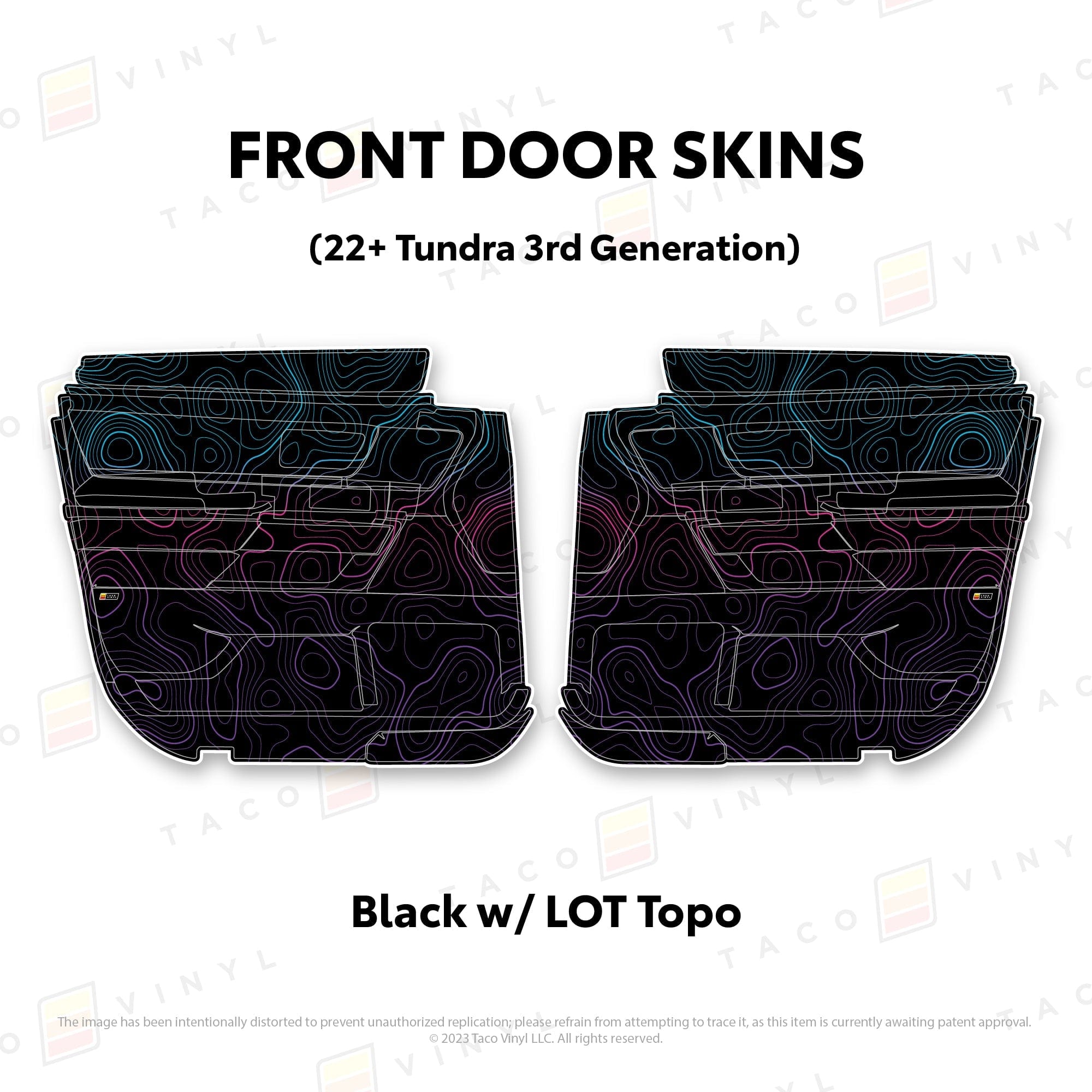 Taco Vinyl Protective Vinyl Front Driver/Passenger / Black w/LOT Scheme Topo 2022+ Tundra Door Skins