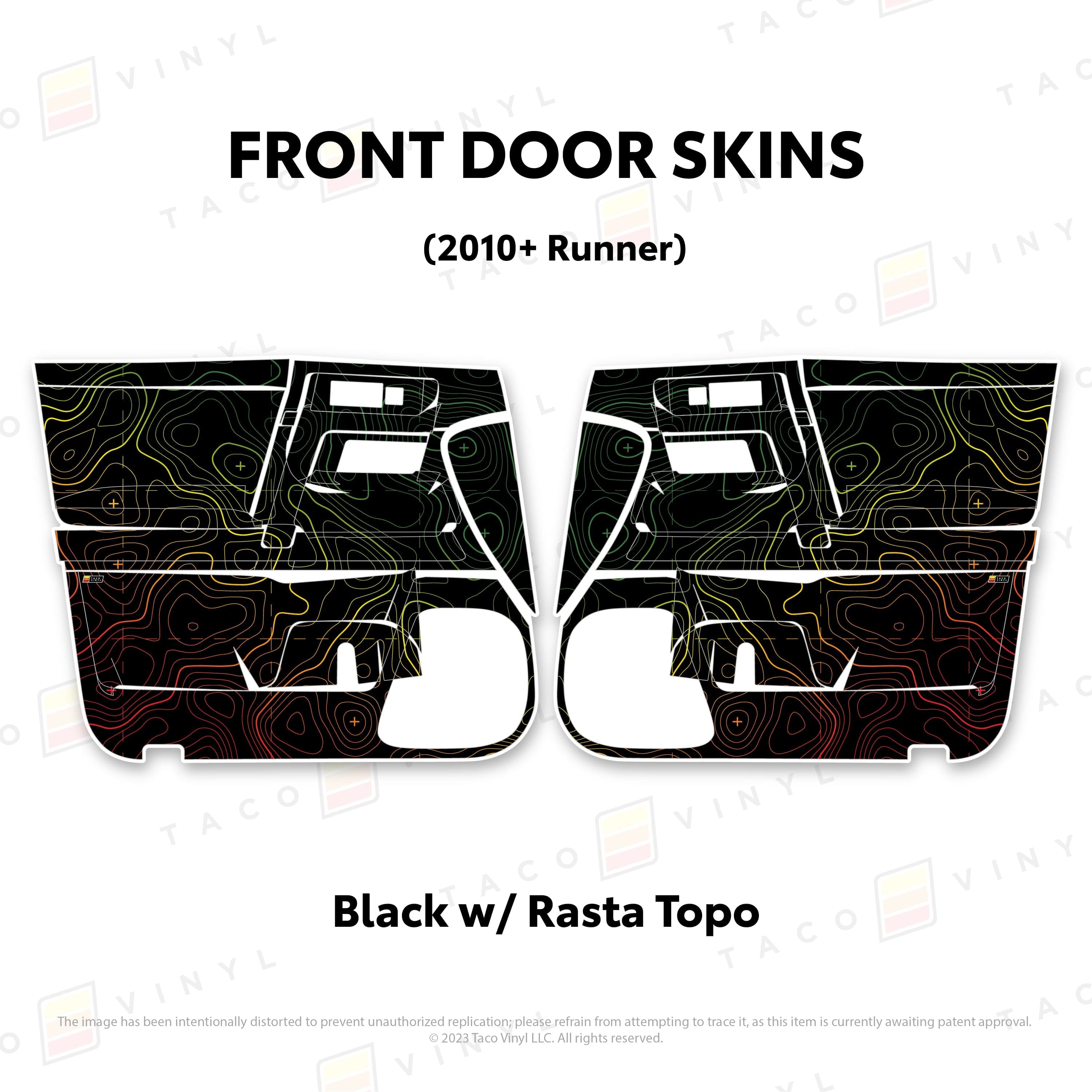 Taco Vinyl Protective Vinyl Front Driver/Passenger / Black w/Rasta Scheme Topo 2010-24 4Runner Door Skins