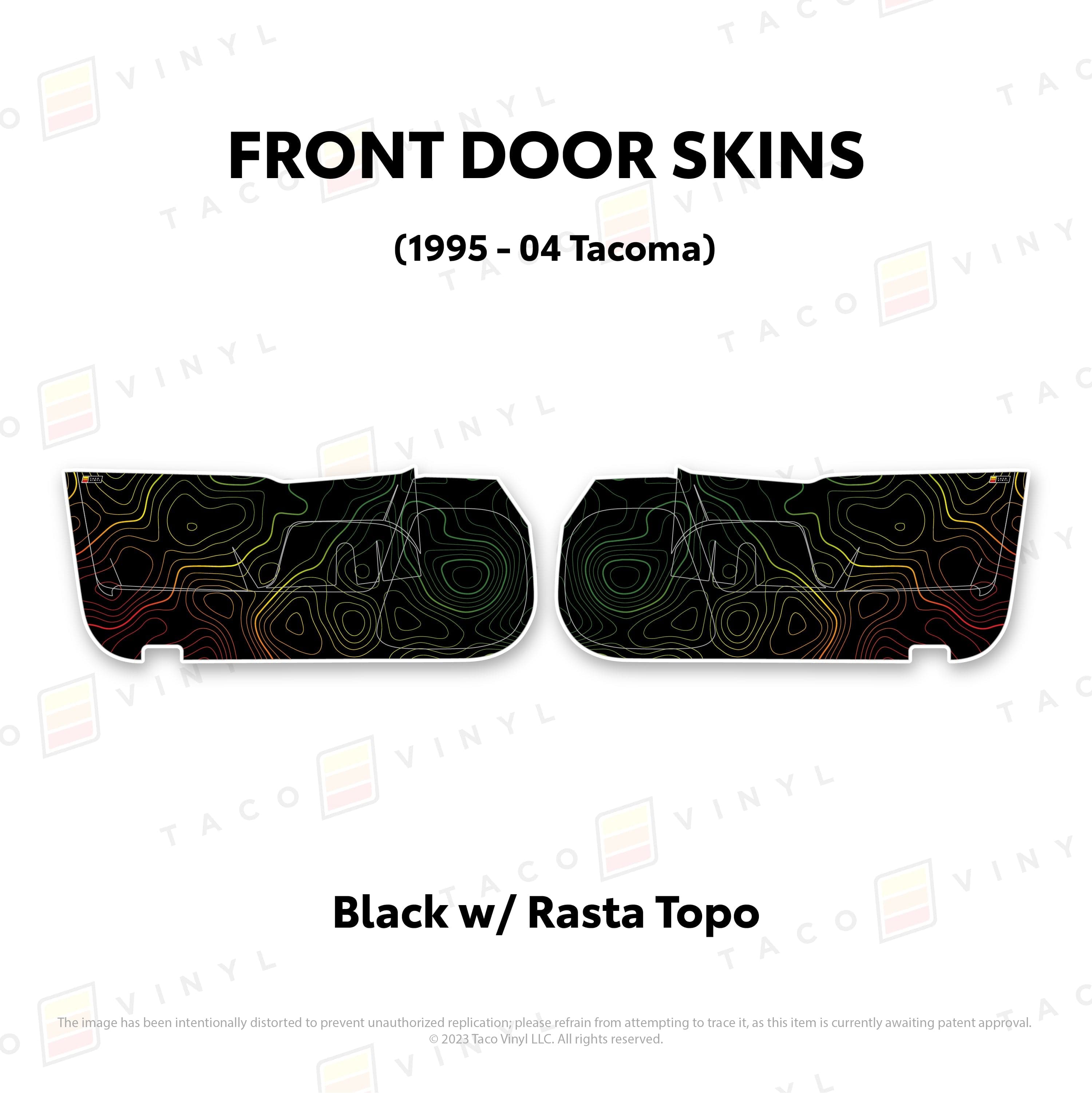 Taco Vinyl Protective Vinyl Front Driver/Passenger / Black w/Rasta Scheme Topo 2010-24 4Runner Door Skins (Lower Section)