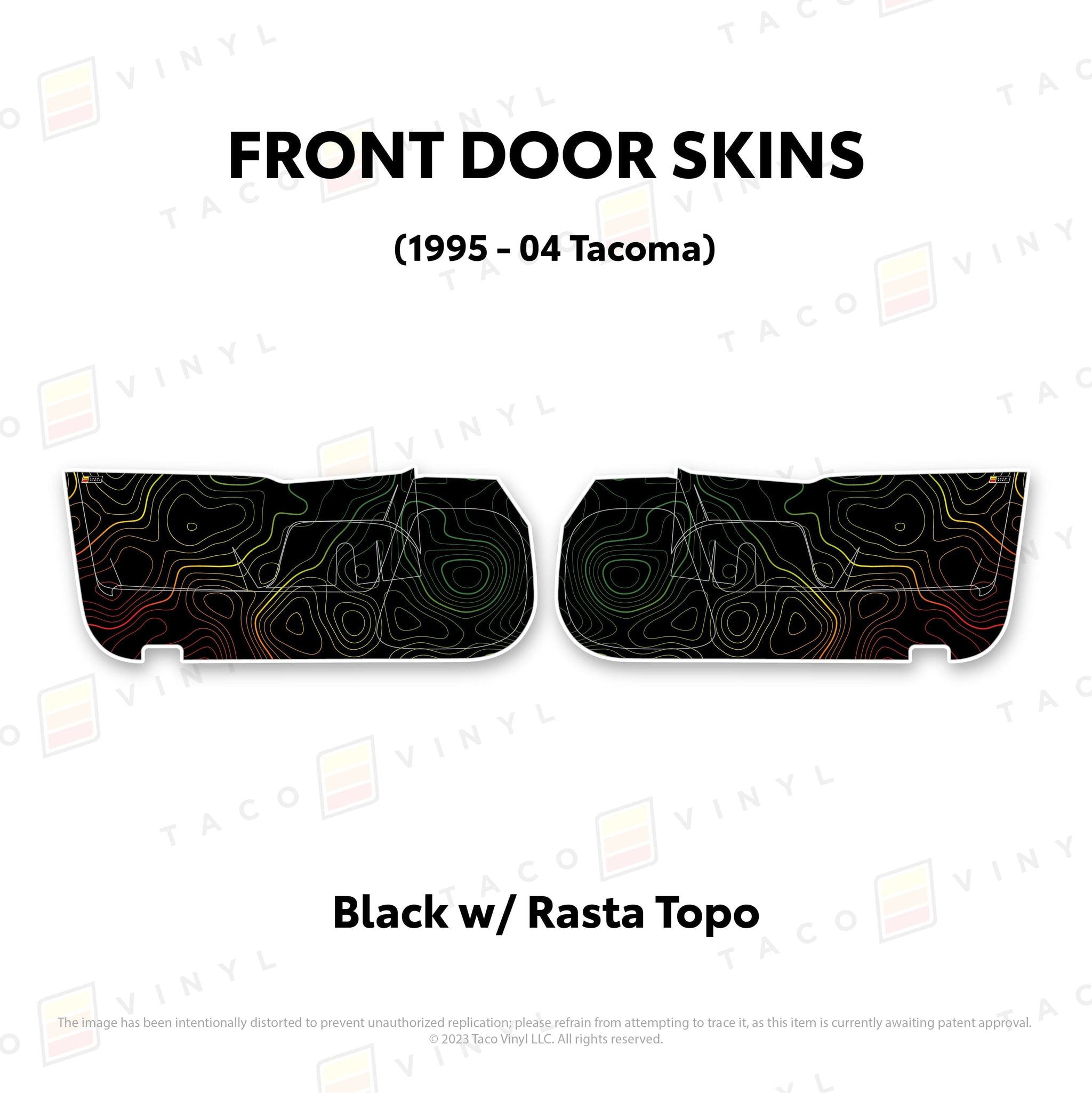 Taco Vinyl Protective Vinyl Front Driver/Passenger / Black w/Rasta Scheme Topo 2010-24 4Runner Door Skins (Lower Section)