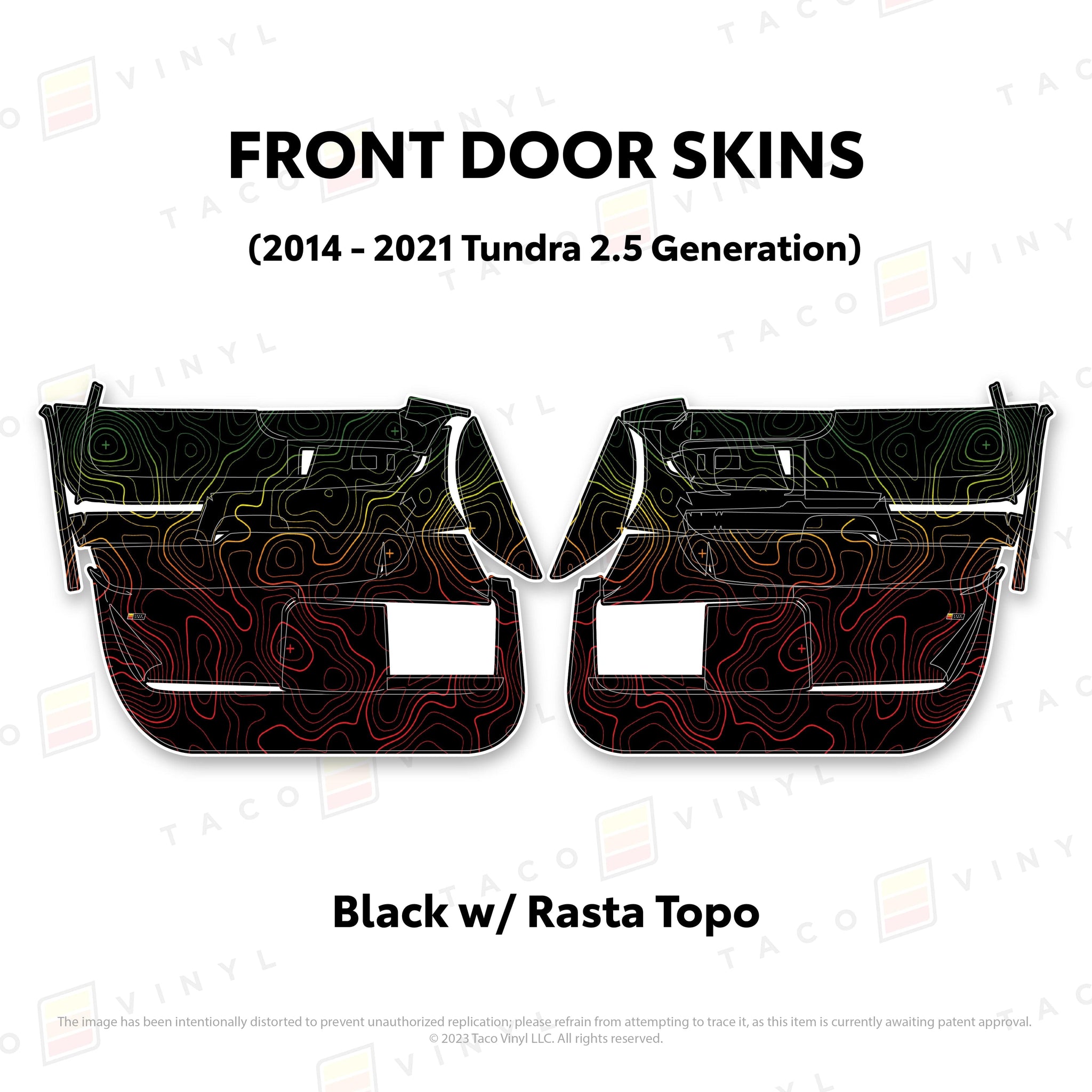 Taco Vinyl Protective Vinyl Front Driver/Passenger / Black w/Rasta Scheme Topo 2014 - 2021 Tundra Door Skins