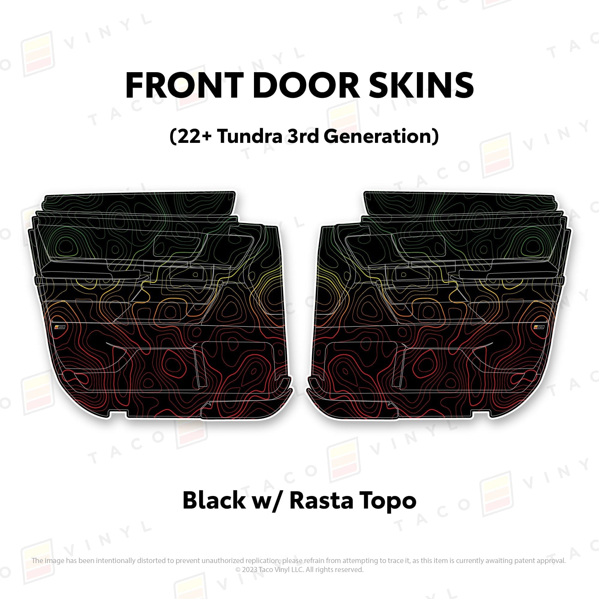 Taco Vinyl Protective Vinyl Front Driver/Passenger / Black w/Rasta Scheme Topo 2022+ Tundra Door Skins