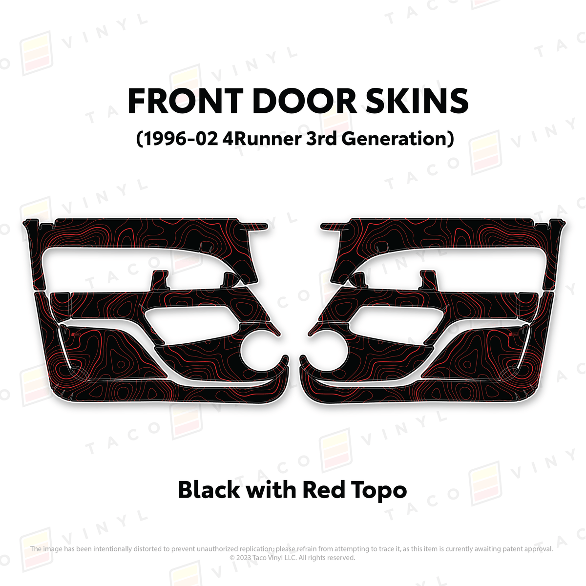 Taco Vinyl Protective Vinyl Front Driver/Passenger / Black w/Red Topo 1996-2002 4Runner Door Skins