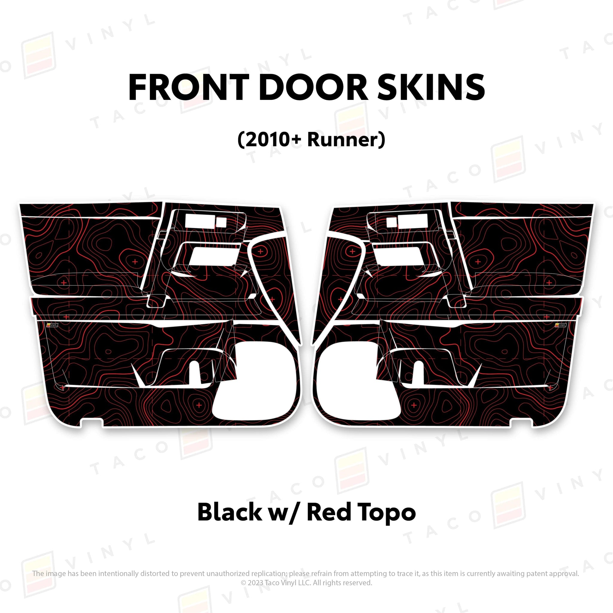 Taco Vinyl Protective Vinyl Front Driver/Passenger / Black w/Red Topo 2010-24 4Runner Door Skins