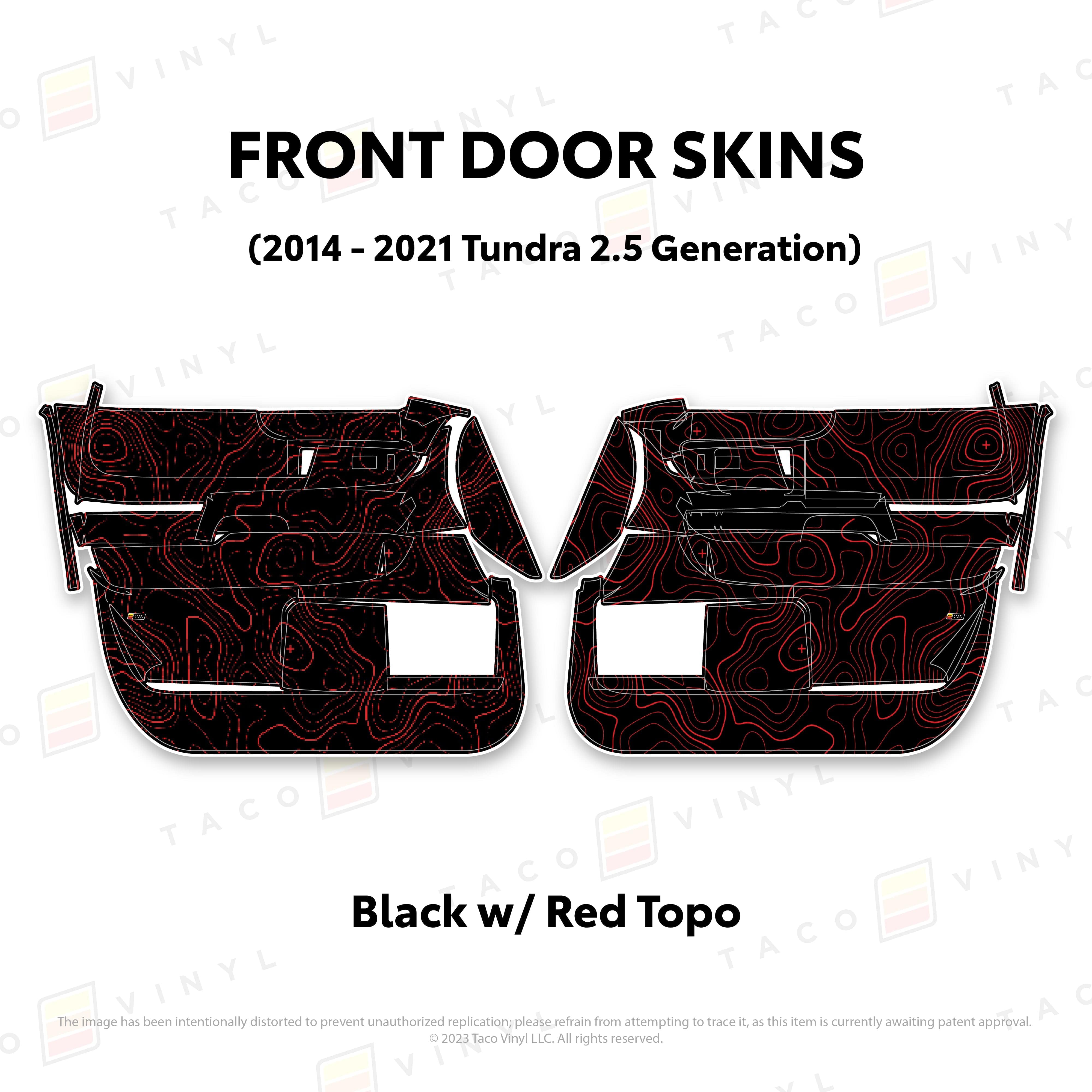 Taco Vinyl Protective Vinyl Front Driver/Passenger / Black w/Red Topo 2014 - 2021 Tundra Door Skins