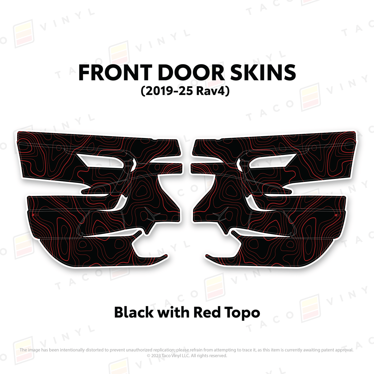 Taco Vinyl Protective Vinyl Front Driver/Passenger / Black w/Red Topo 2019-25 Rav4 Door Skins