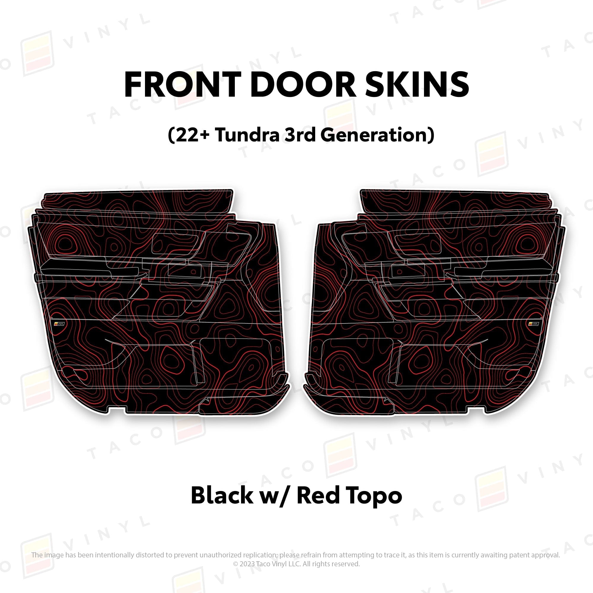 Taco Vinyl Protective Vinyl Front Driver/Passenger / Black w/Red Topo 2022+ Tundra Door Skins