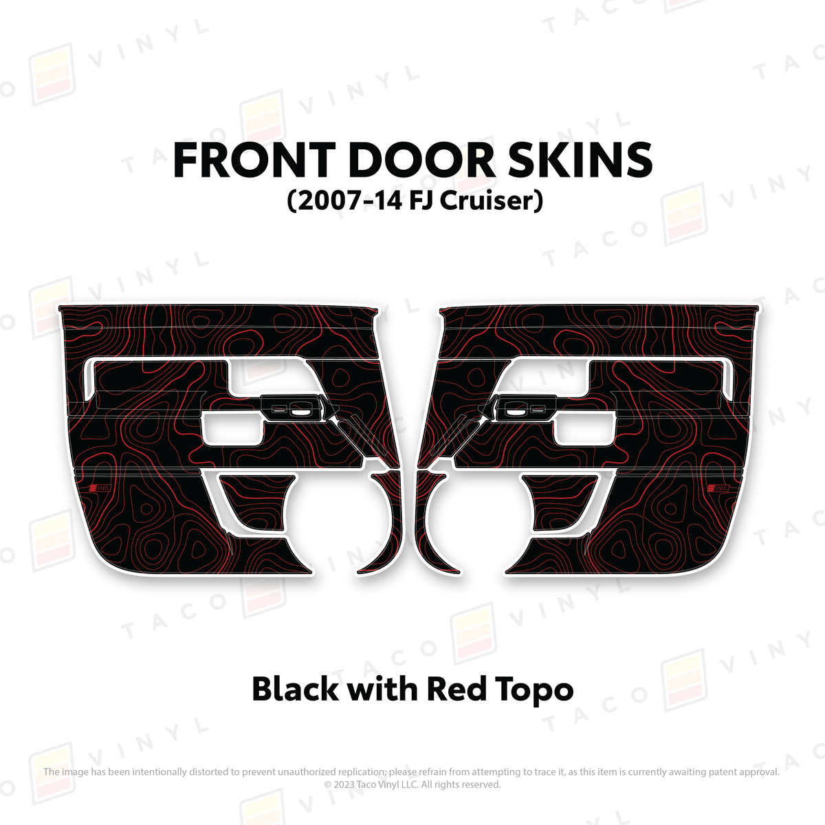 Taco Vinyl Protective Vinyl Front Driver/Passenger / Black w/ Red Topo FJ Cruiser Door Skins