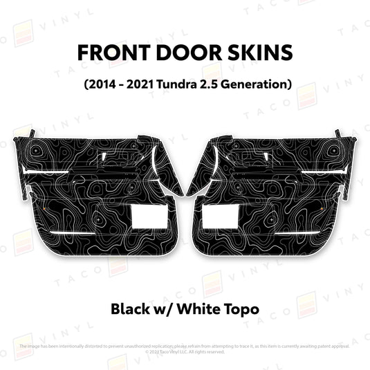 Taco Vinyl Protective Vinyl Front Driver/Passenger / Black w/ White Topo 2014 - 2021 Tundra Door Skins