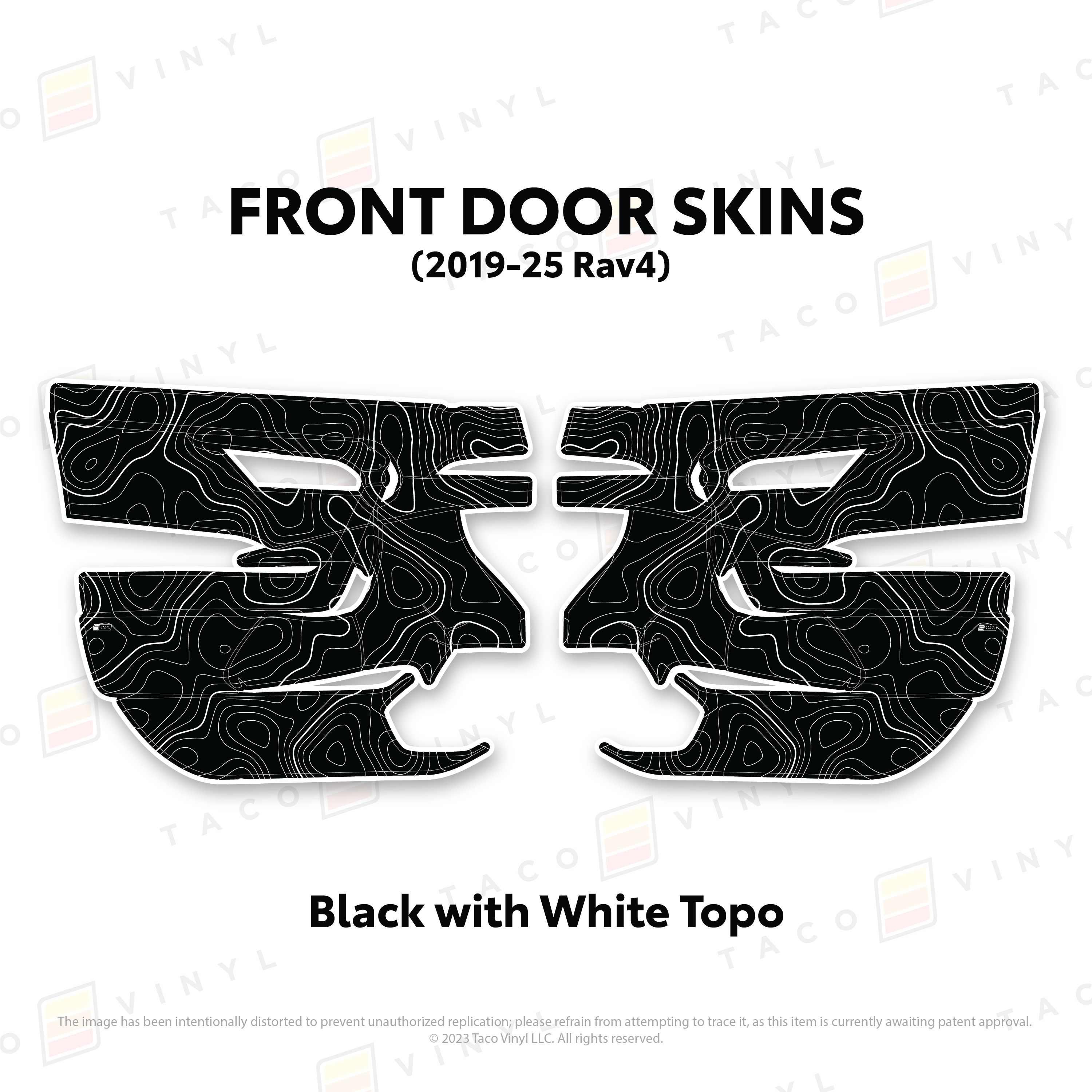Taco Vinyl Protective Vinyl Front Driver/Passenger / Black w/White Topo 2019-25 Rav4 Door Skins