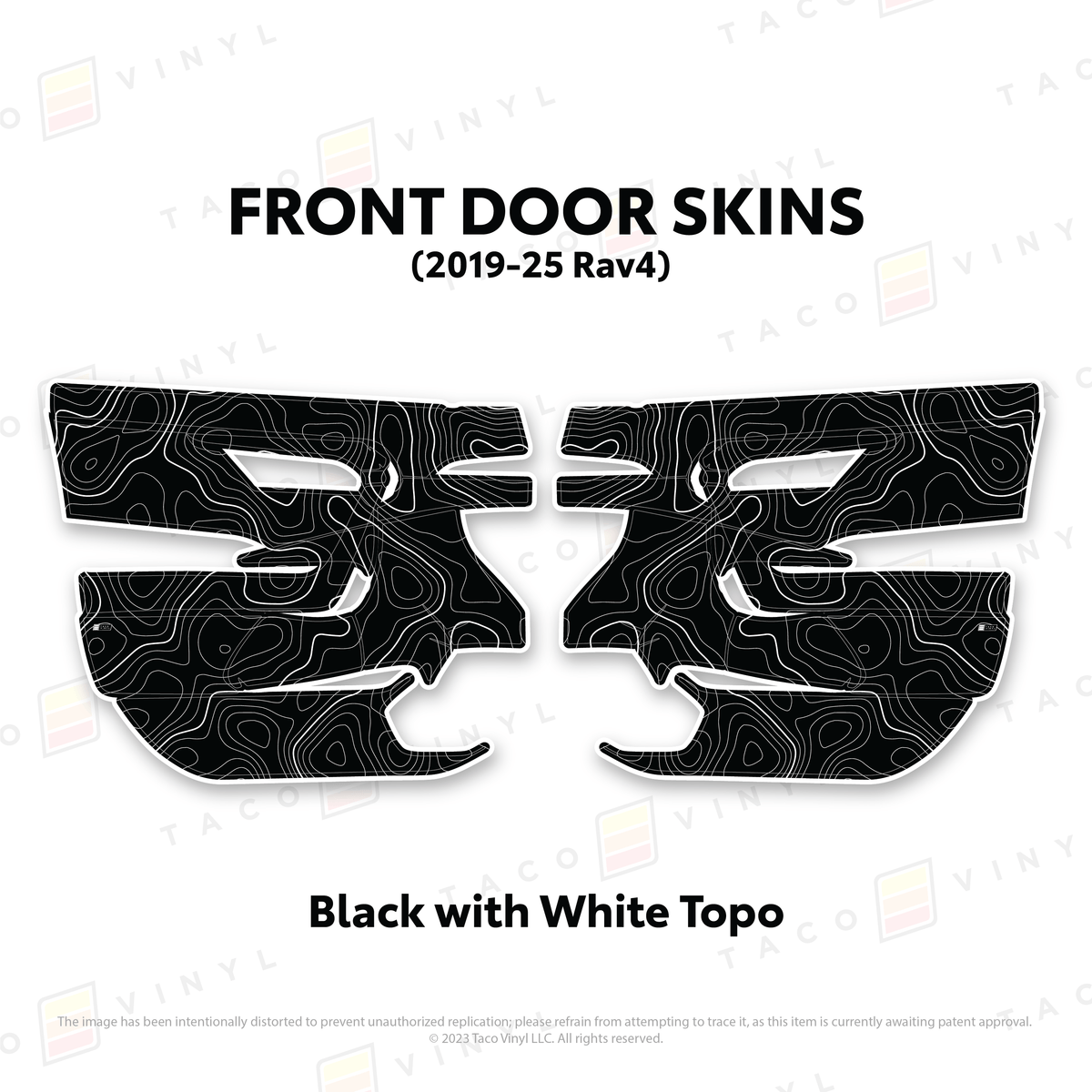 Taco Vinyl Protective Vinyl Front Driver/Passenger / Black w/White Topo 2019-25 Rav4 Door Skins