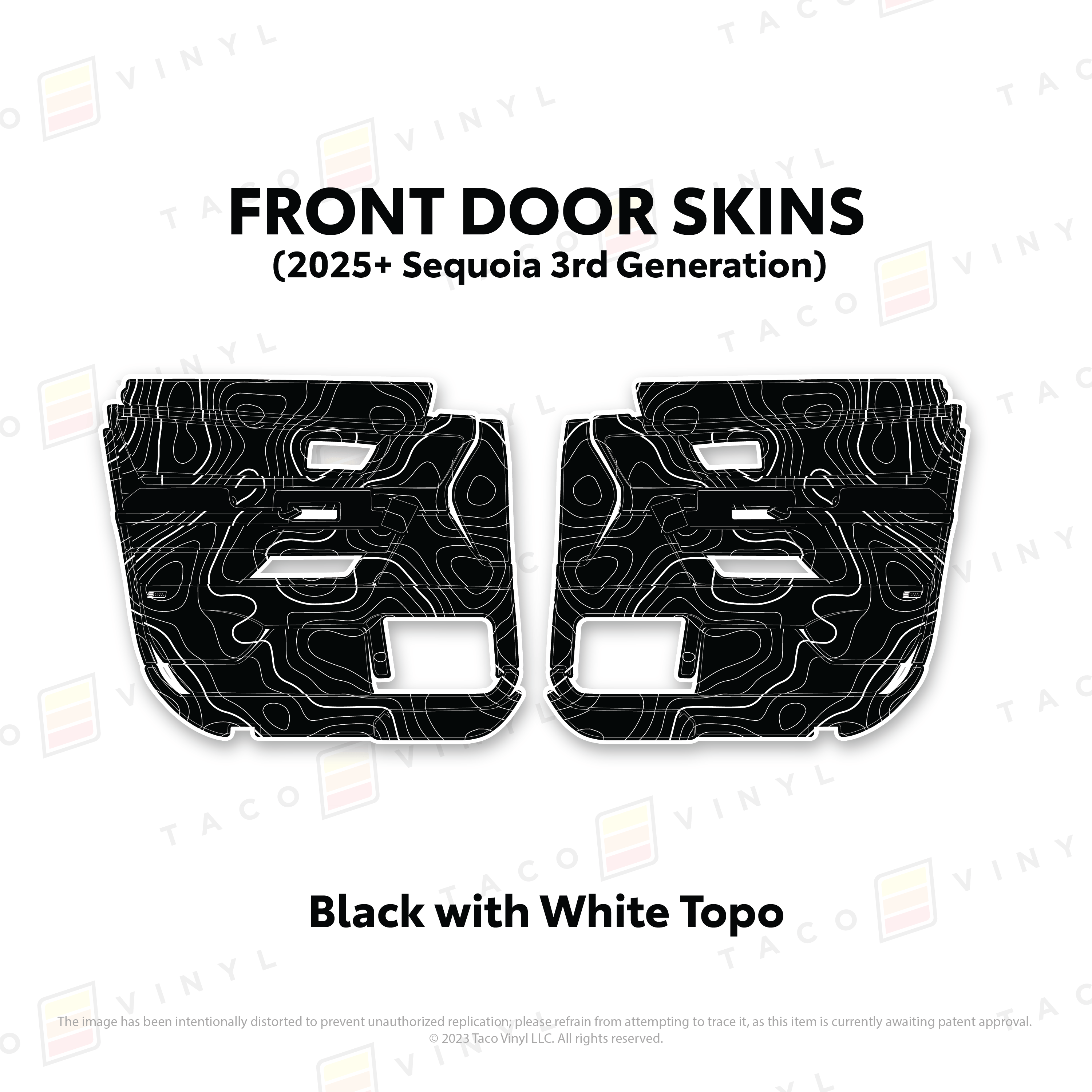 Taco Vinyl Protective Vinyl Front Driver/Passenger / Black w/White Topo 2023+ Sequoia Door Skins