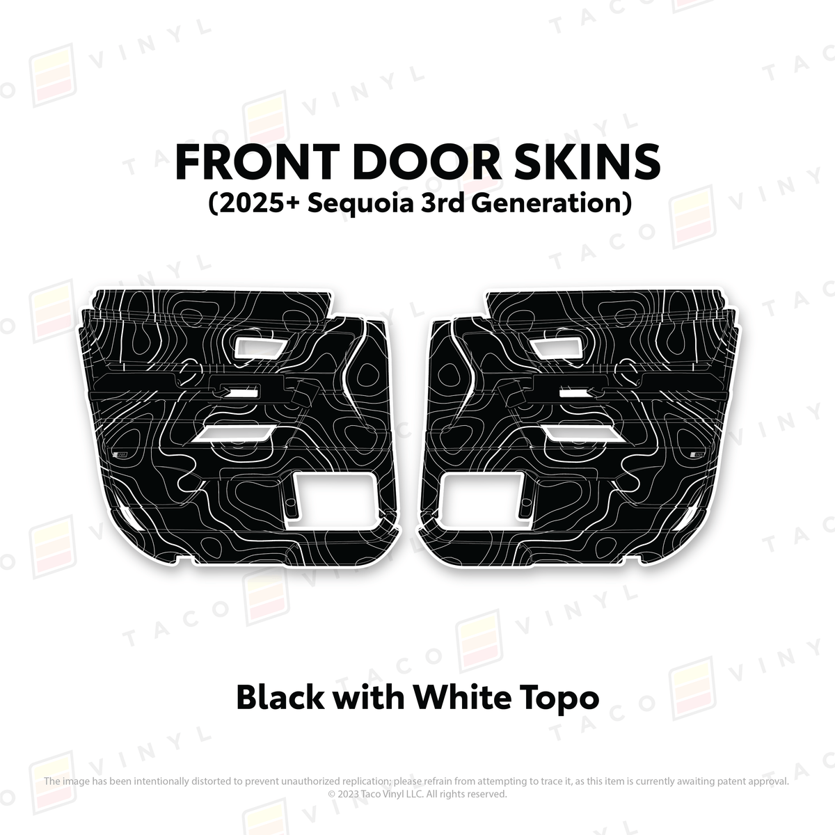 Taco Vinyl Protective Vinyl Front Driver/Passenger / Black w/White Topo 2023+ Sequoia Door Skins
