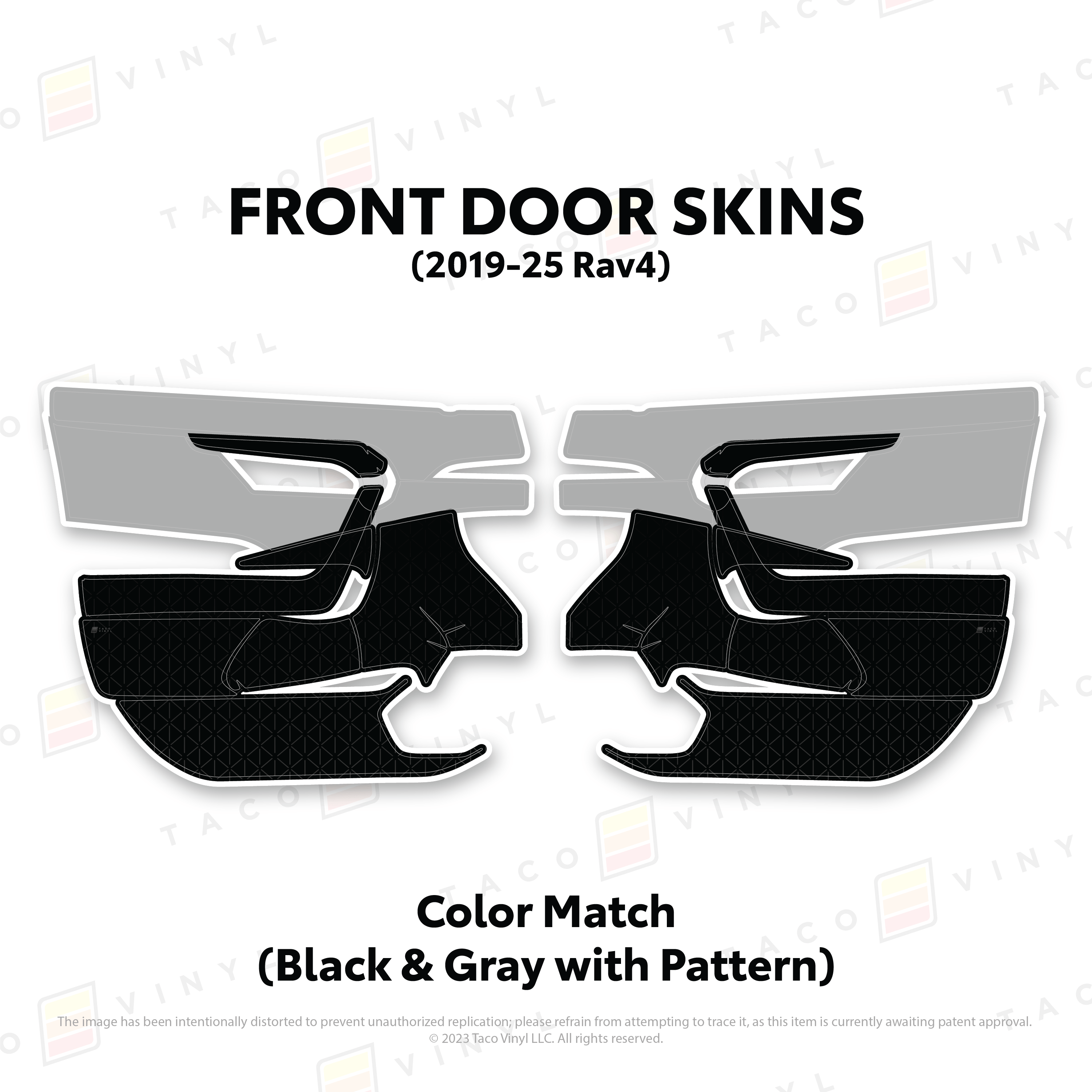 Taco Vinyl Protective Vinyl Front Driver/Passenger / Color Match (Black & Gray) 2019-25 Rav4 Door Skins