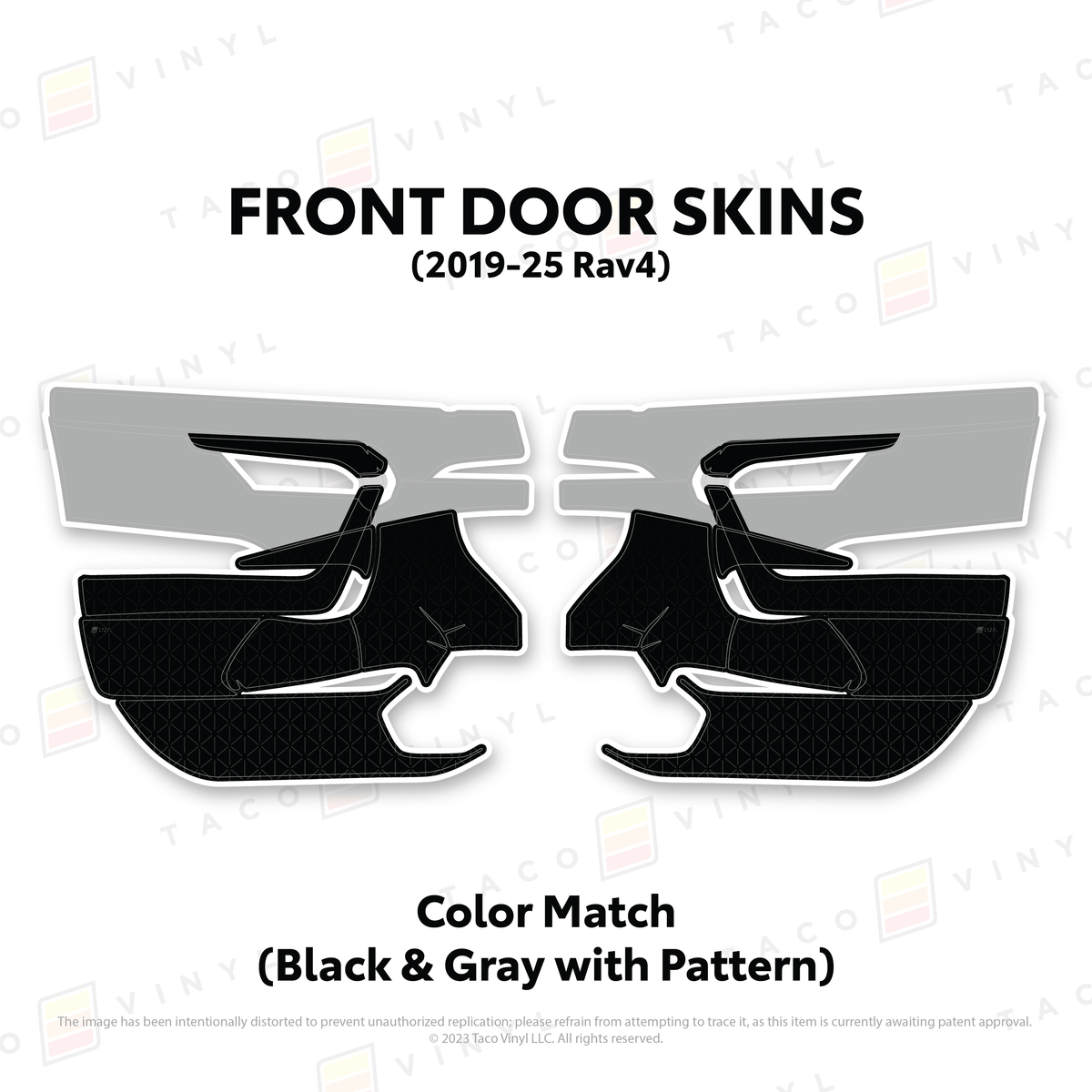 Taco Vinyl Protective Vinyl Front Driver/Passenger / Color Match (Black & Gray) 2019-25 Rav4 Door Skins