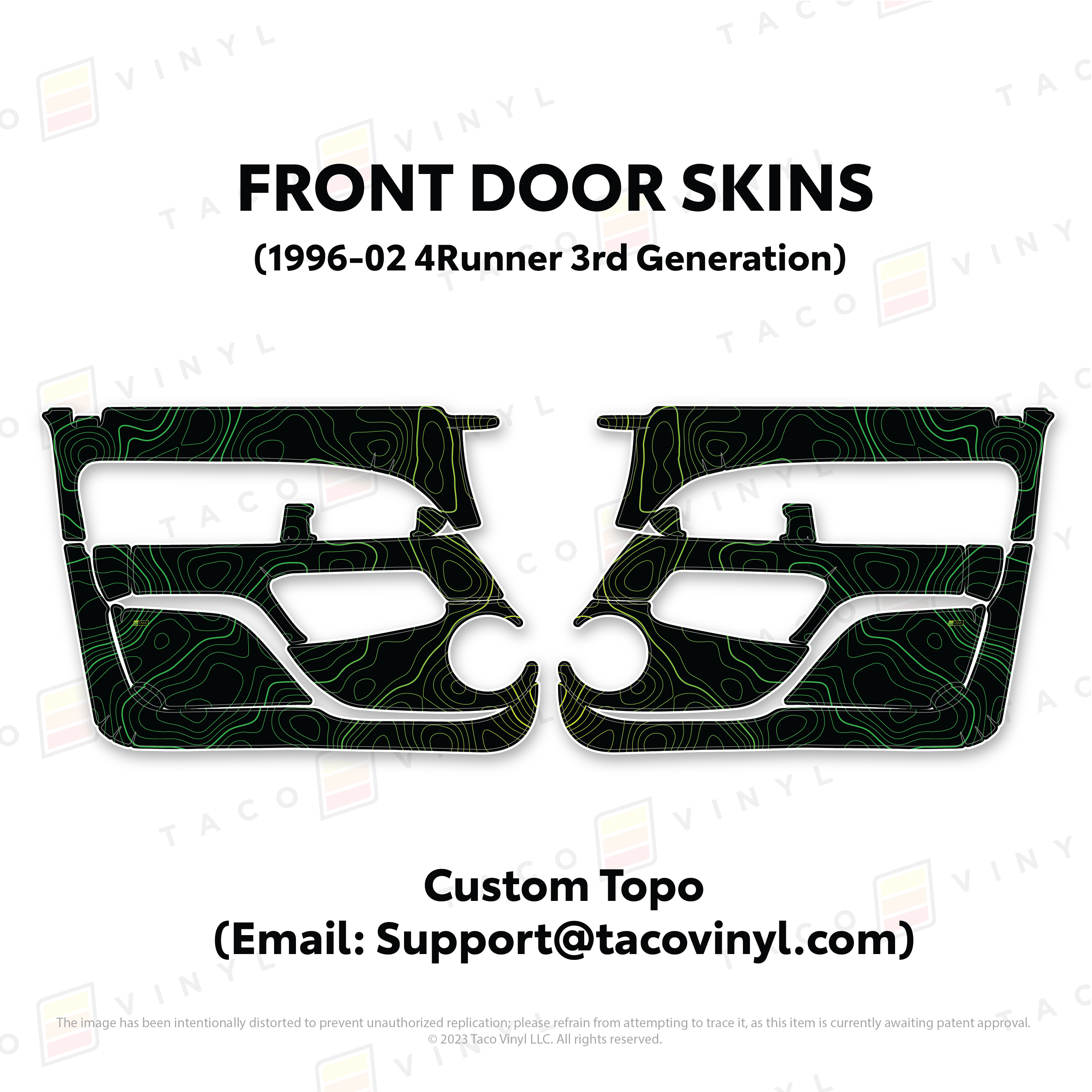 Taco Vinyl Protective Vinyl Front Driver/Passenger / Custom Color (Topo Only - Email Support@tacovinyl.com) 1996-2002 4Runner Door Skins