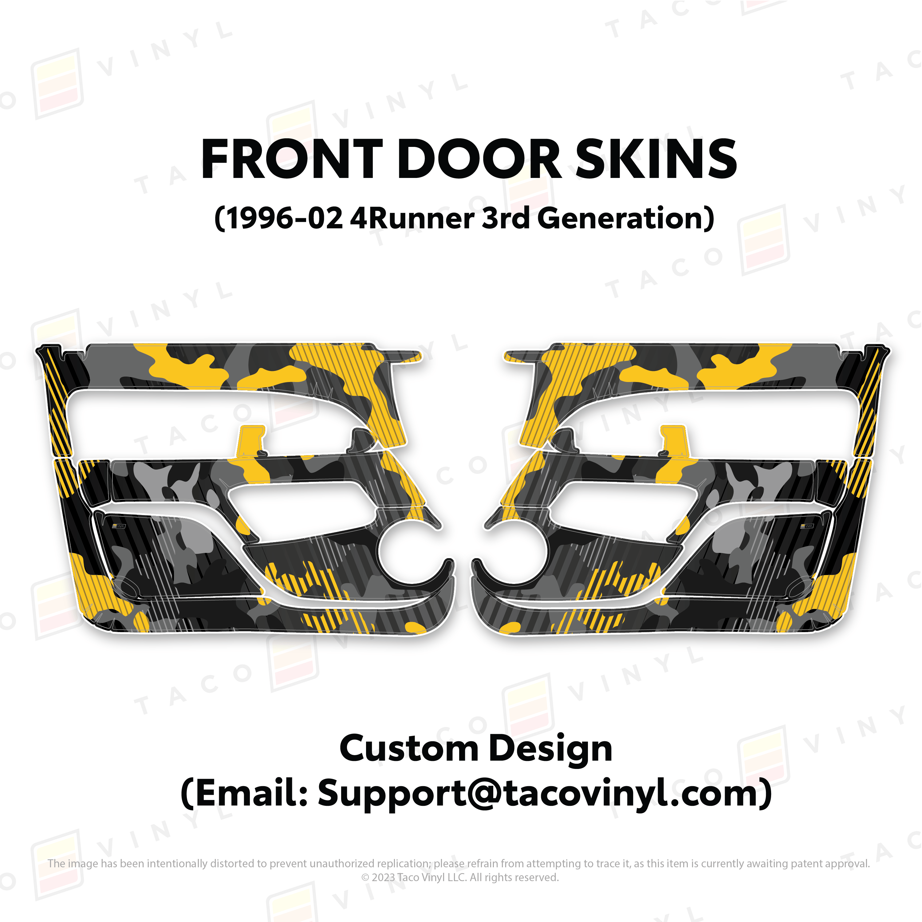 Taco Vinyl Protective Vinyl Front Driver/Passenger / Custom Designs (Email: Support@tacovinyl.com) 1996-2002 4Runner Door Skins
