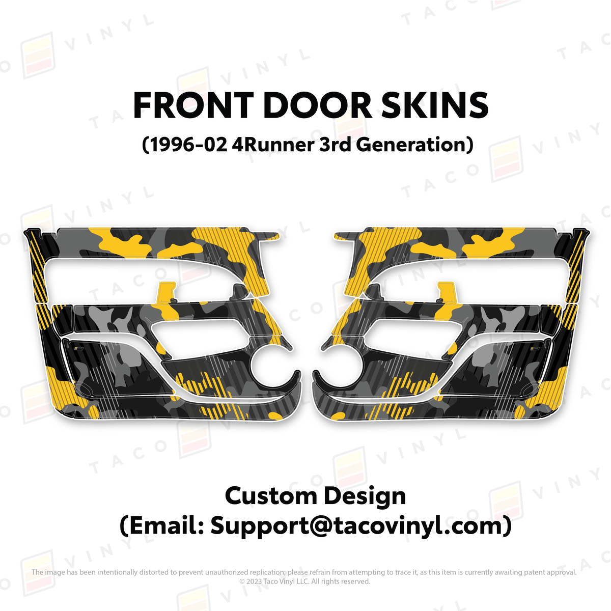Taco Vinyl Protective Vinyl Front Driver/Passenger / Custom Designs (Email: Support@tacovinyl.com) 1996-2002 4Runner Door Skins