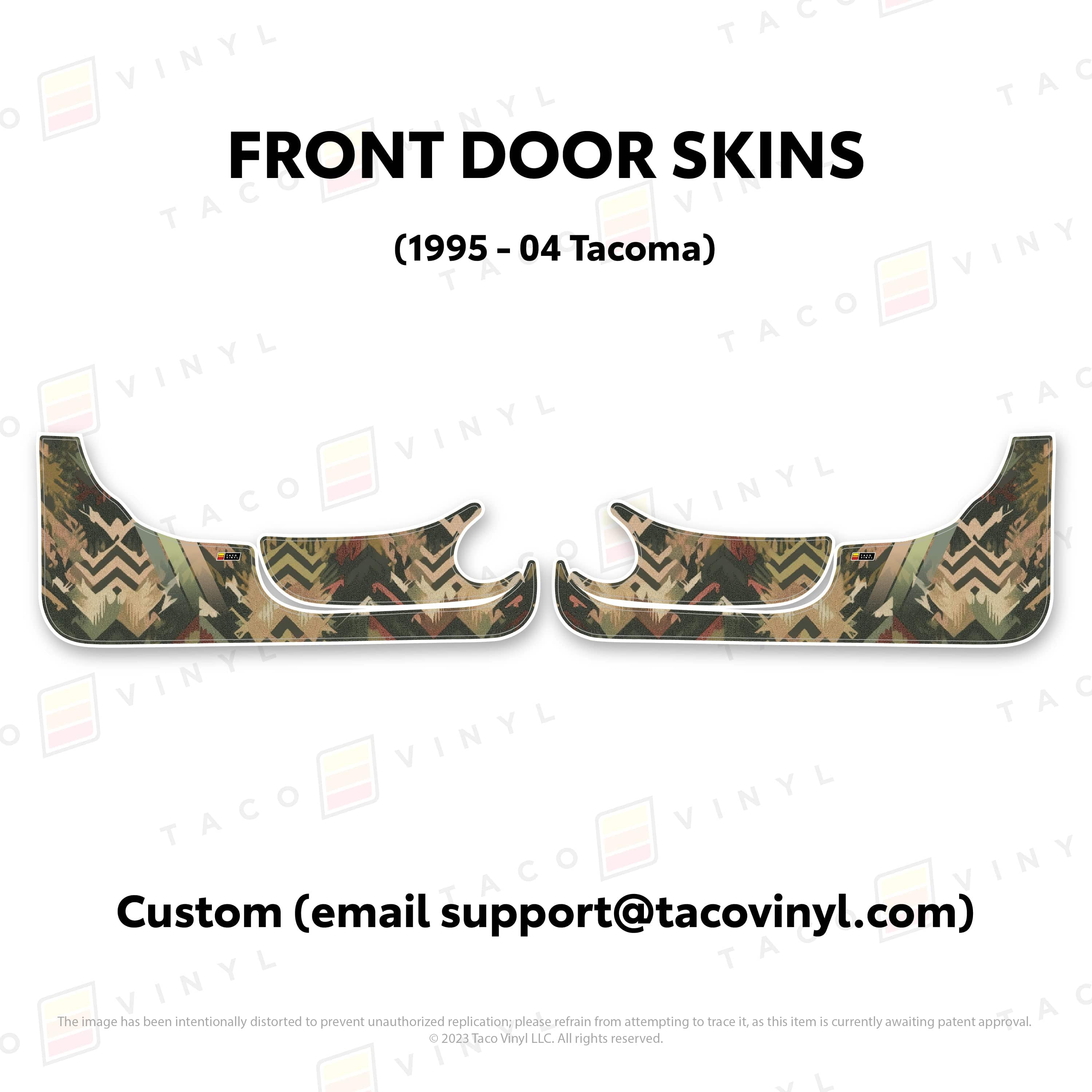 Taco Vinyl Protective Vinyl Front Driver/Passenger / Custom (email support@tacovinyl.com) 1995-04 Tacoma Door Skins (Lower Section)