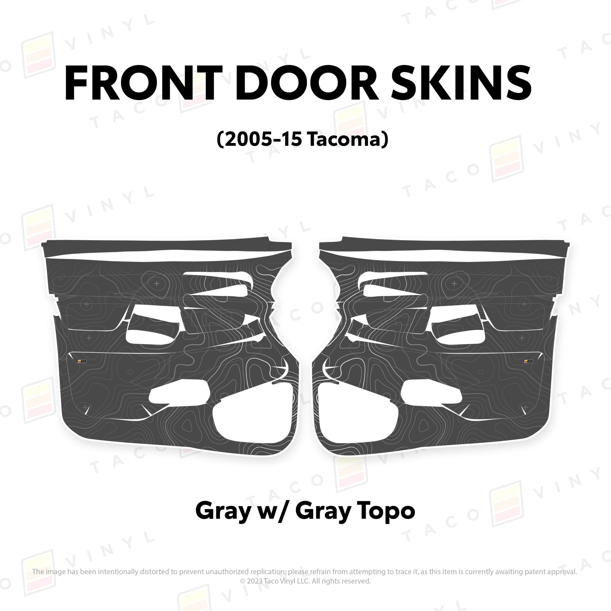 Taco Vinyl Protective Vinyl Front Driver/Passenger / Gray w/Gray Scheme Topo 2005-15 Tacoma Door Skins