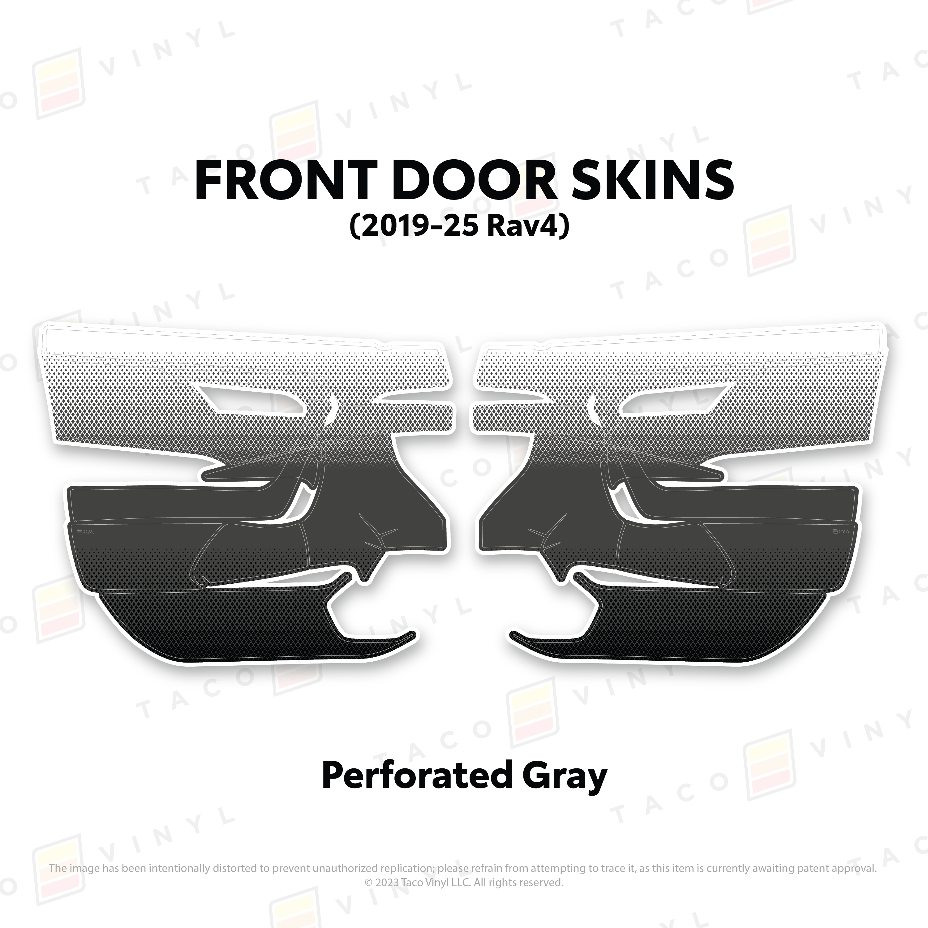 Taco Vinyl Protective Vinyl Front Driver/Passenger / Perforated Gray 2019-25 Rav4 Door Skins