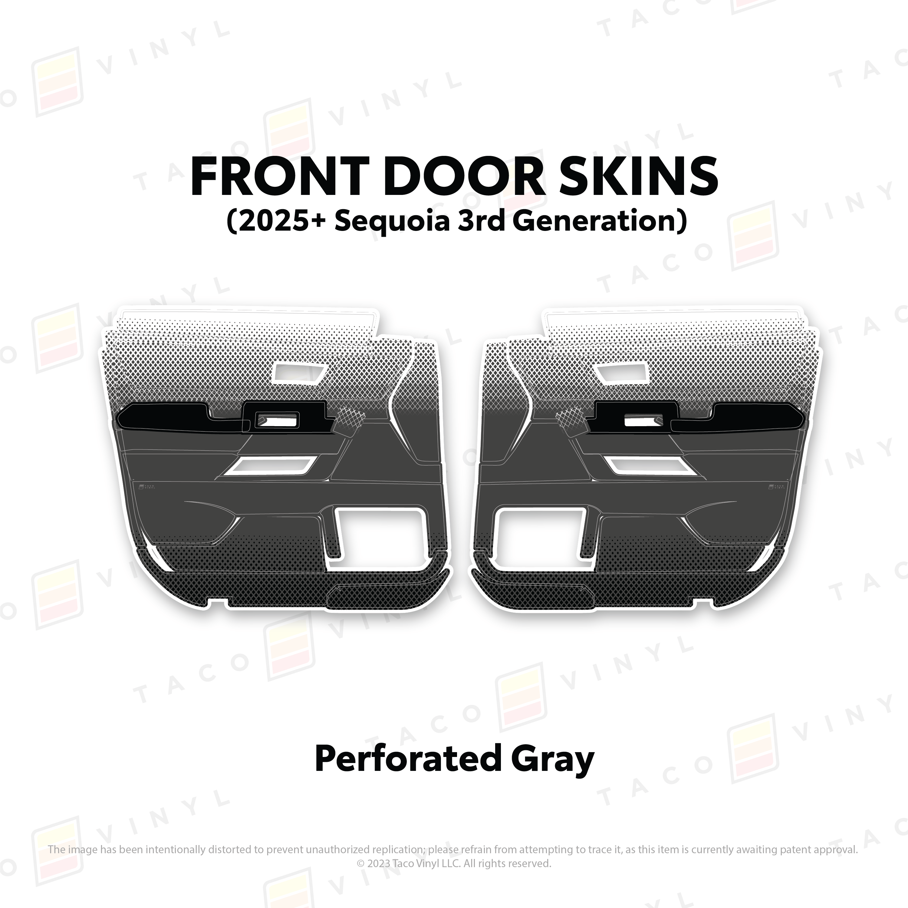 Taco Vinyl Protective Vinyl Front Driver/Passenger / Perforated Gray 2023+ Sequoia Door Skins