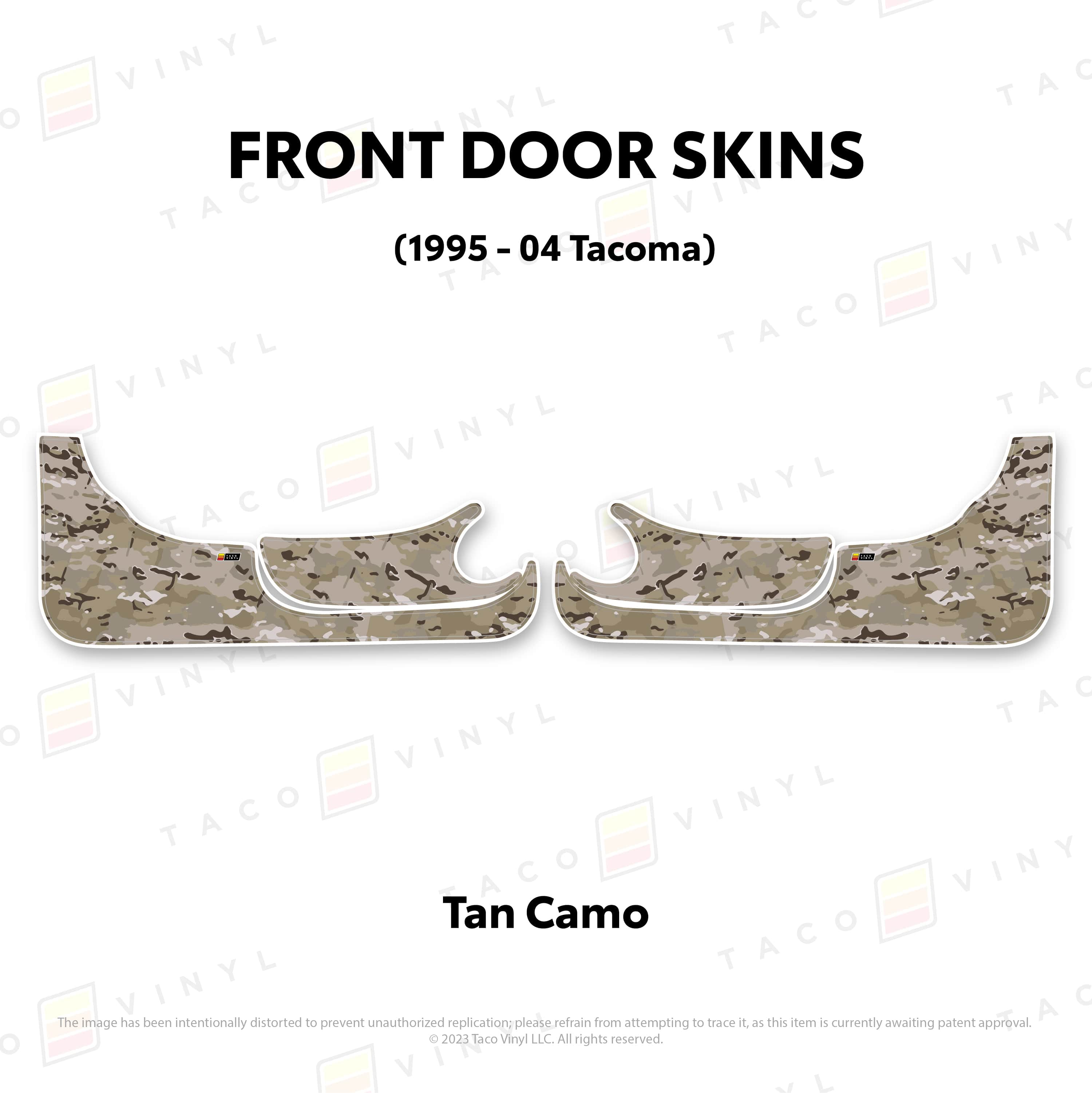 Taco Vinyl Protective Vinyl Front Driver/Passenger / Tan Camo 1995-04 Tacoma Door Skins (Lower Section)