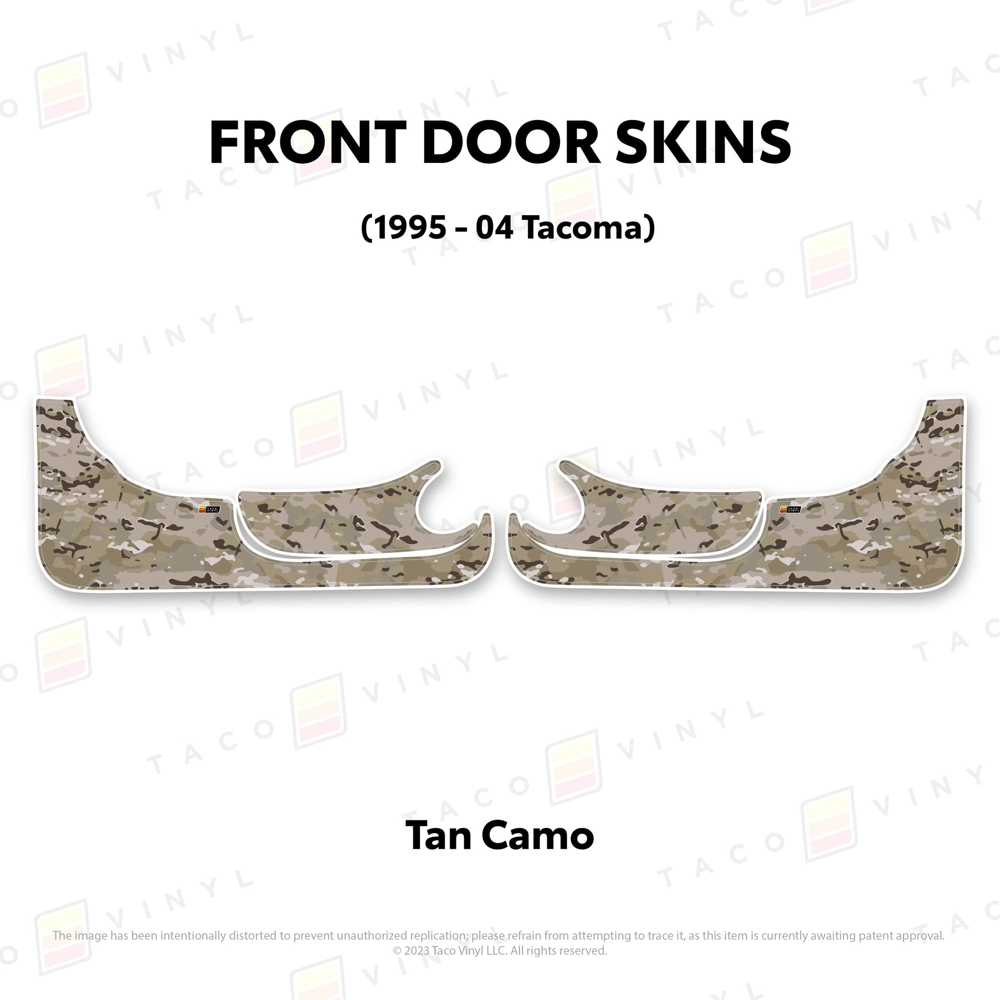 Taco Vinyl Protective Vinyl Front Driver/Passenger / Tan Camo 1995-04 Tacoma Door Skins (Lower Section)