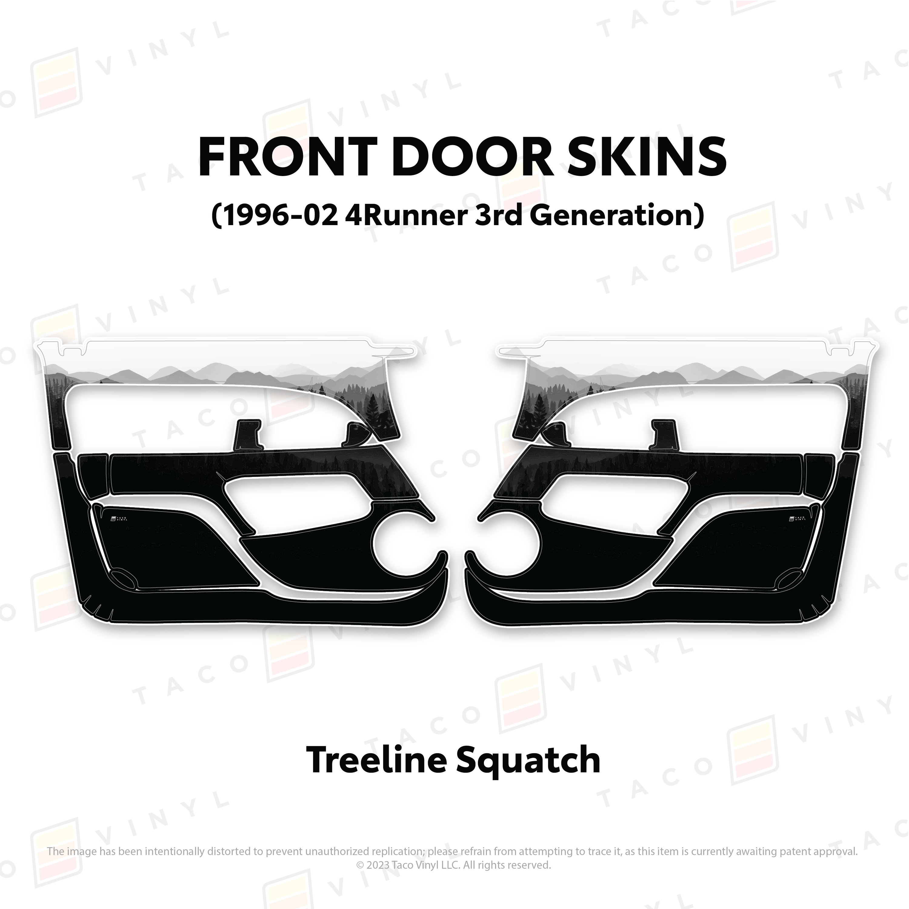 Taco Vinyl Protective Vinyl Front Driver/Passenger / Treeline Squatch 1996-2002 4Runner Door Skins