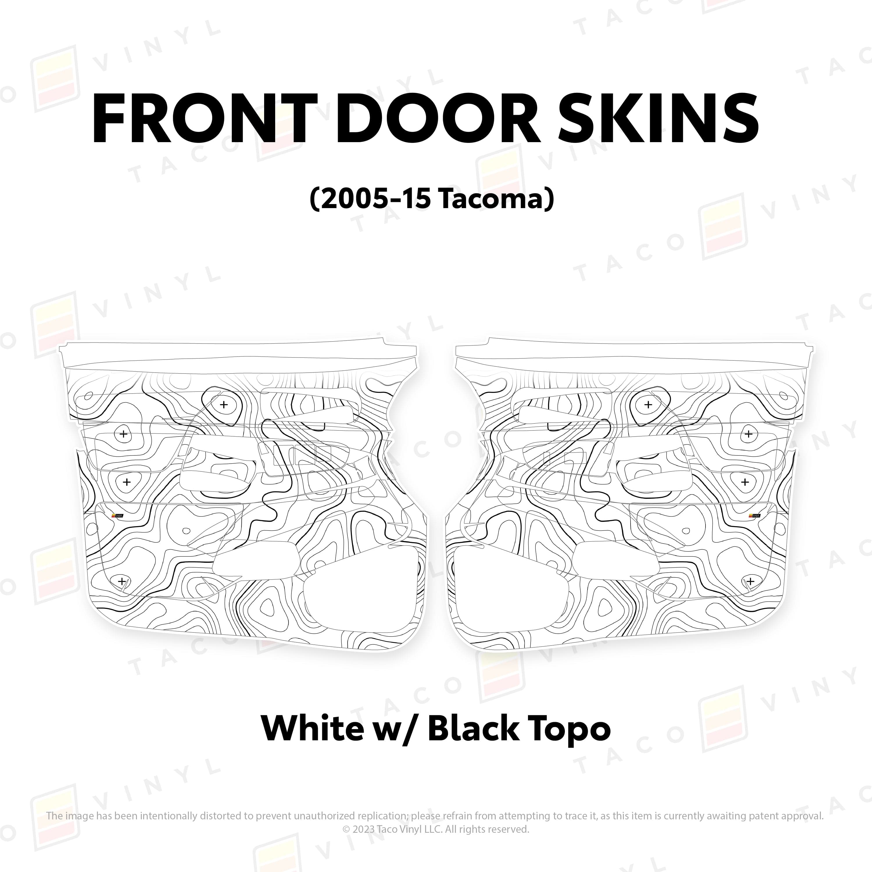 Taco Vinyl Protective Vinyl Front Driver/Passenger / White w/ Black Topo 2005-15 Tacoma Door Skins