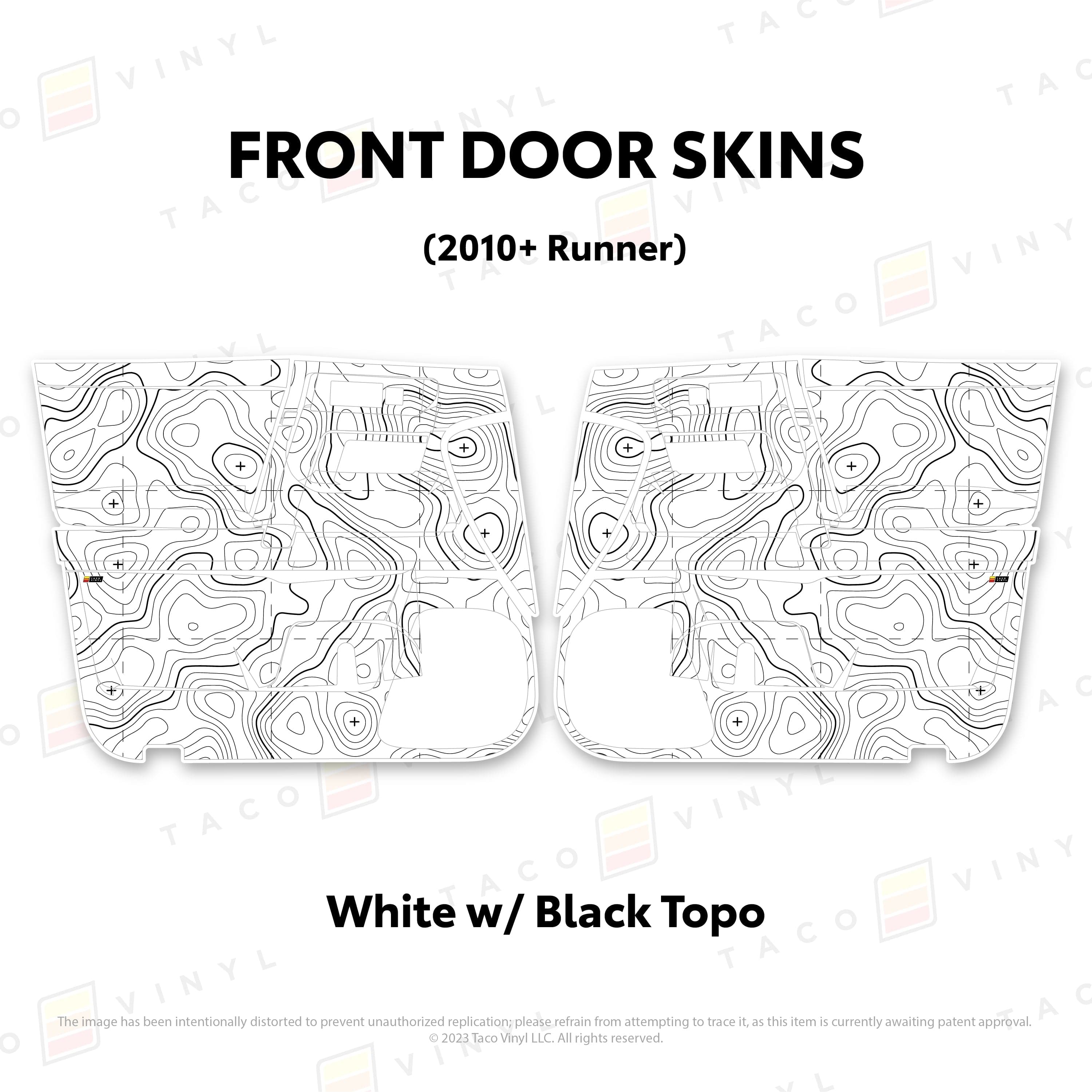 Taco Vinyl Protective Vinyl Front Driver/Passenger / White w/ Black Topo 2010-24 4Runner Door Skins