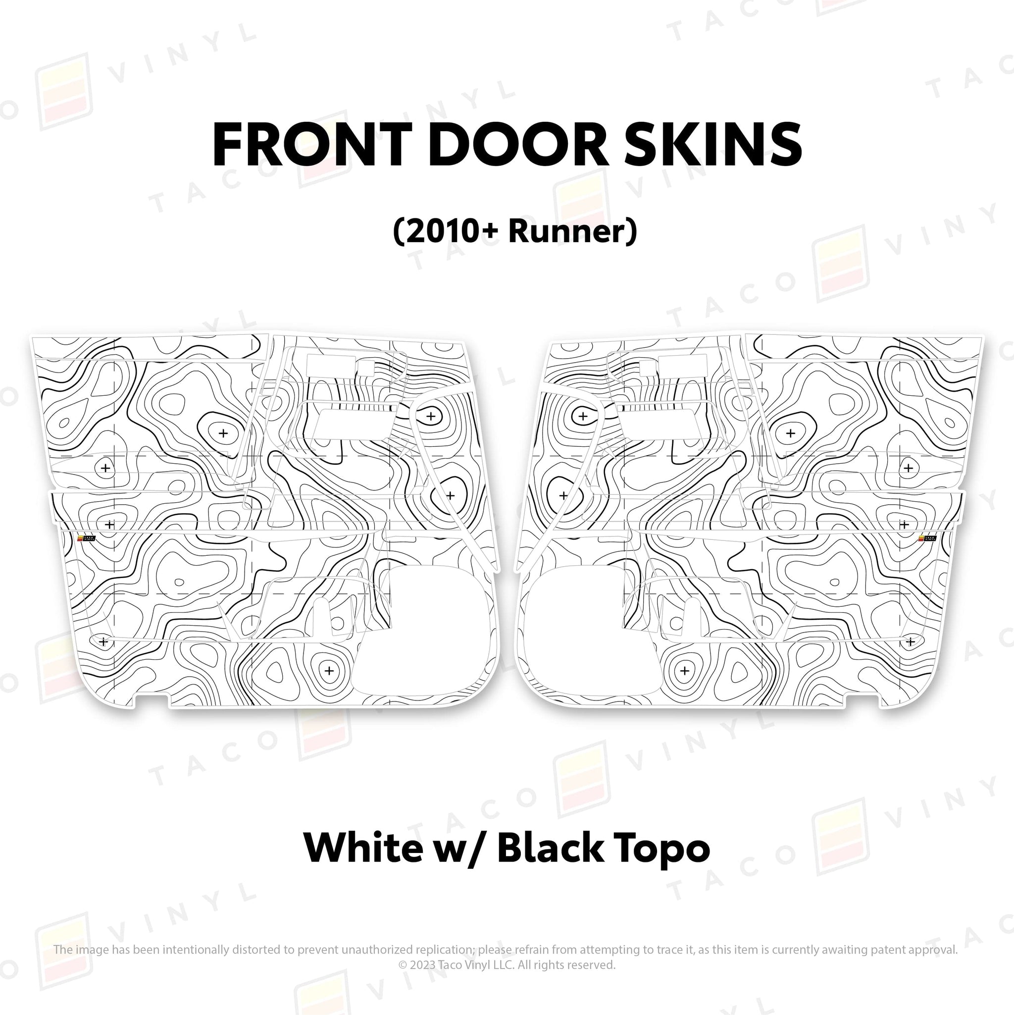 Taco Vinyl Protective Vinyl Front Driver/Passenger / White w/ Black Topo 2010-24 4Runner Door Skins