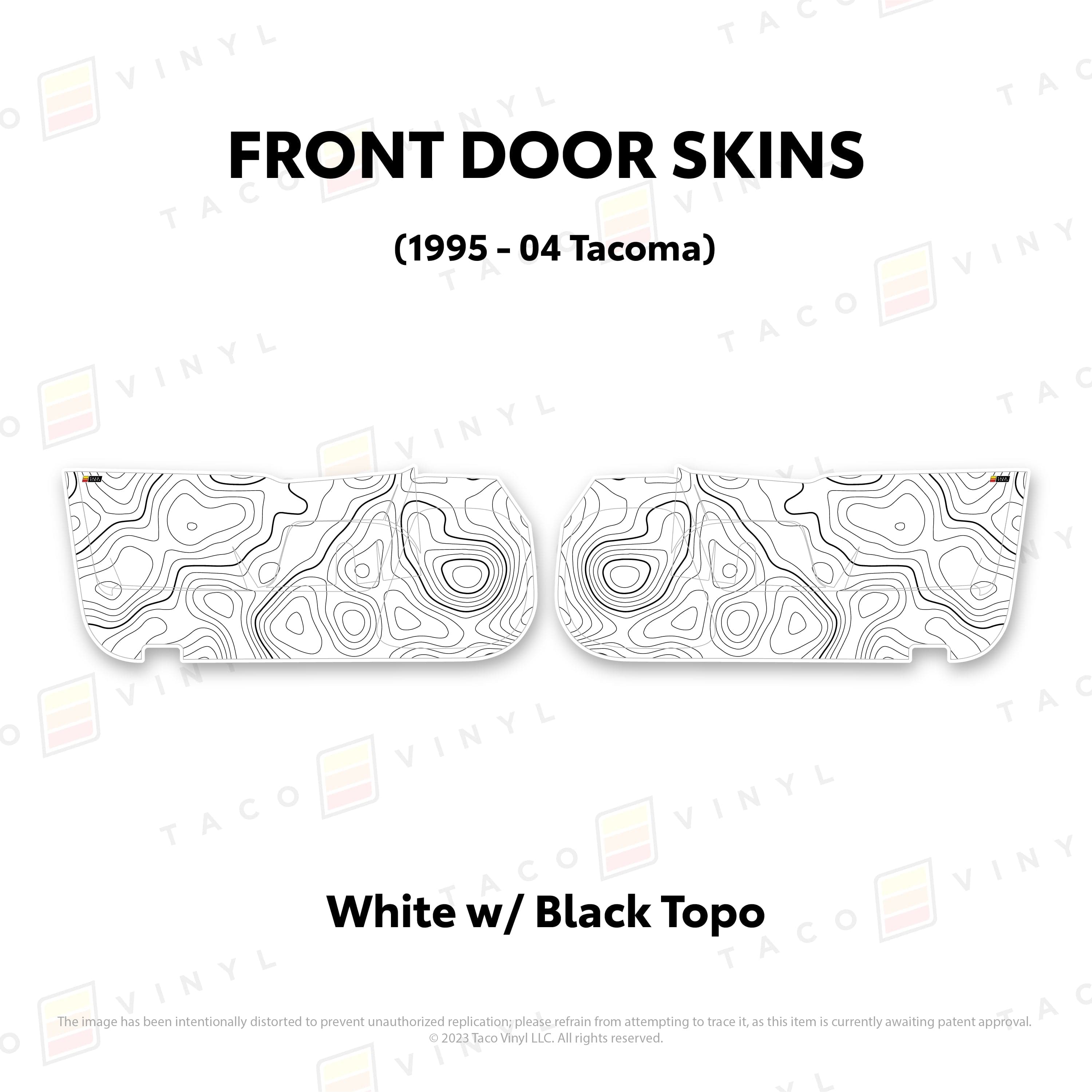 Taco Vinyl Protective Vinyl Front Driver/Passenger / White w/ Black Topo 2010-24 4Runner Door Skins (Lower Section)